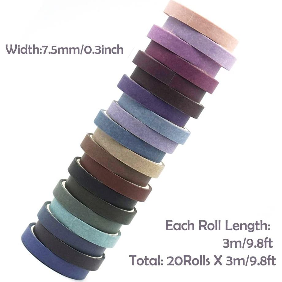 Juego de 20 Rollos de Cinta Washi Baizijili 60m 7.5mm Morandi