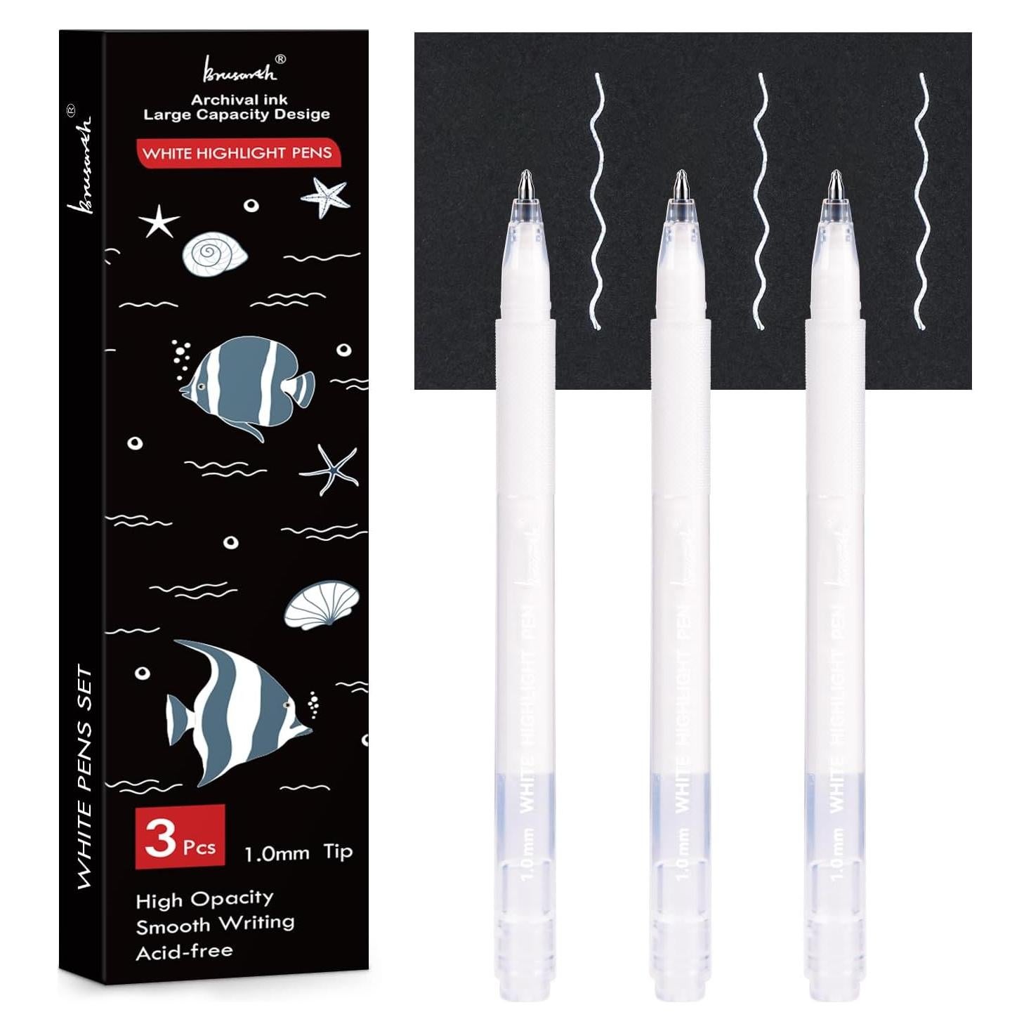 Juego de 3 bolígrafos de gel blanco Brusarth 1mm para papel negro