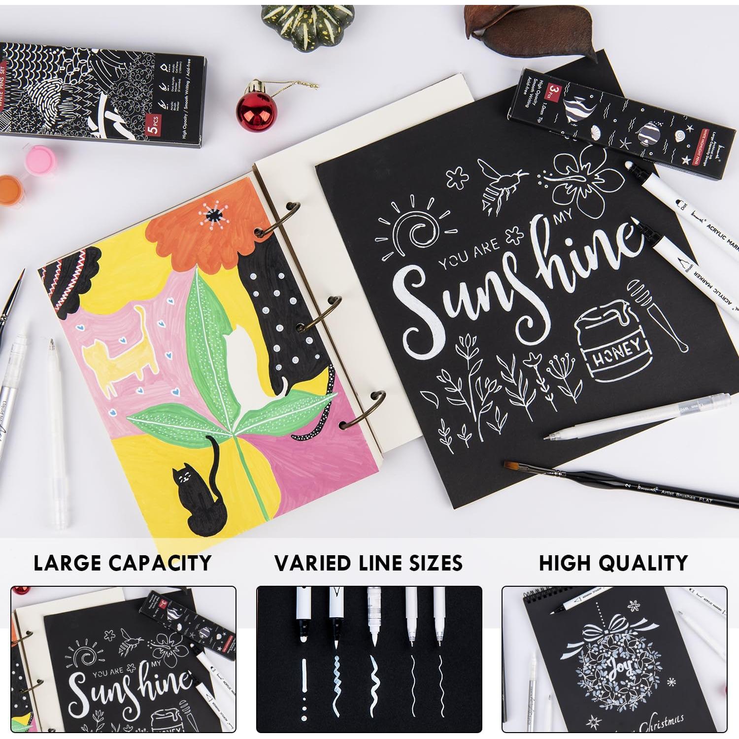 Juego de 3 bolígrafos de gel blanco Brusarth 1mm para papel negro