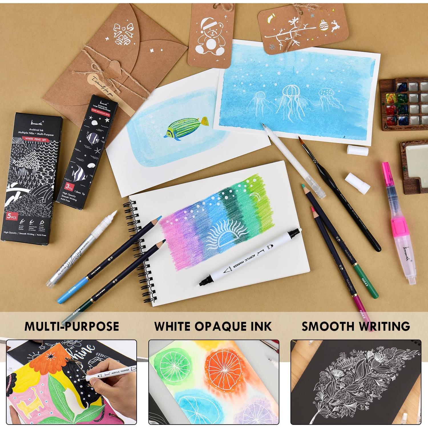 Juego de 3 bolígrafos de gel blanco Brusarth 1mm para papel negro