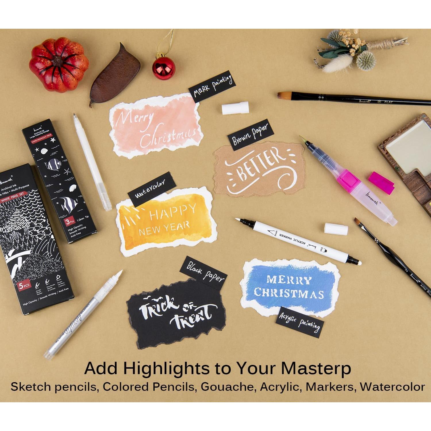 Juego de 3 bolígrafos de gel blanco Brusarth 1mm para papel negro