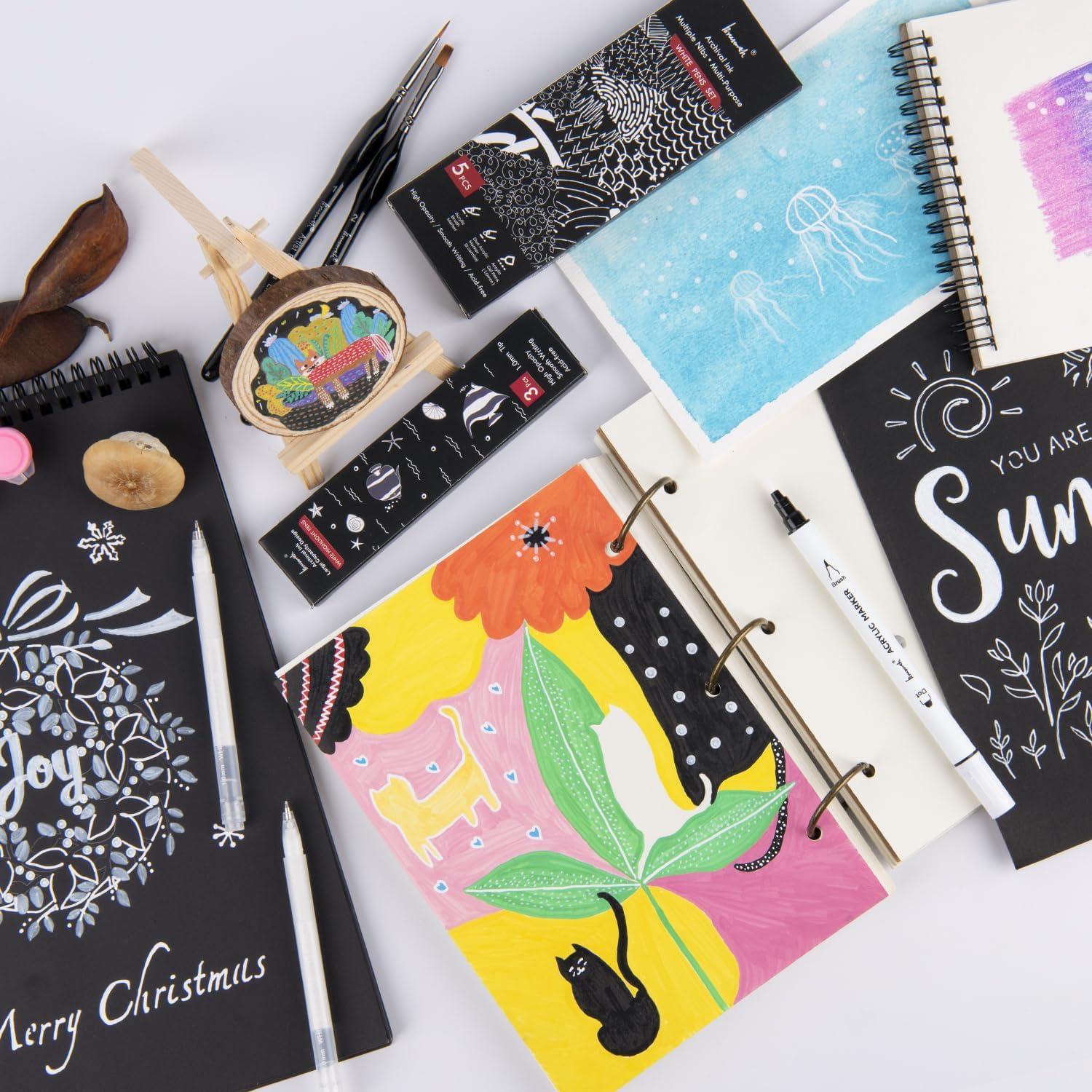 Juego de 3 bolígrafos de gel blanco Brusarth 1mm para papel negro