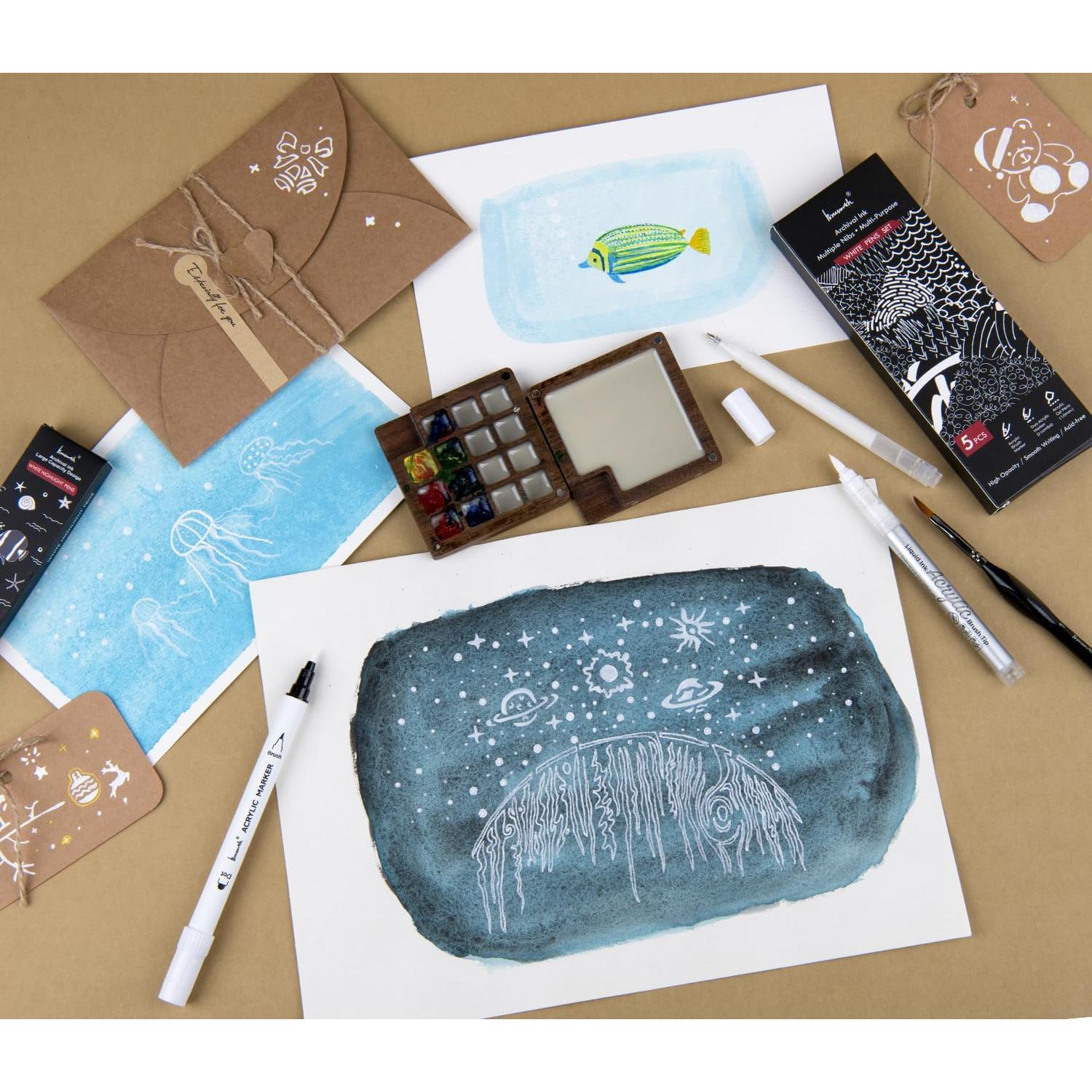 Juego de 3 bolígrafos de gel blanco Brusarth 1mm para papel negro