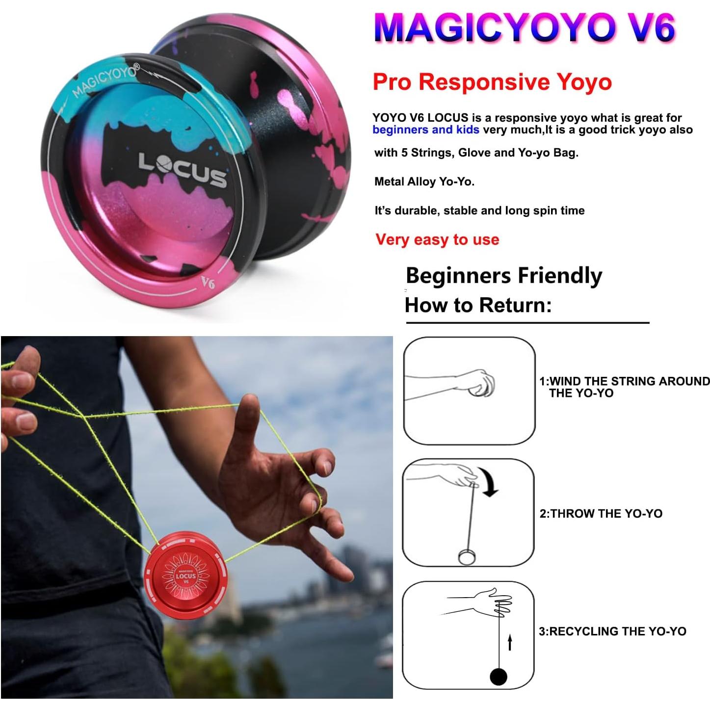 Yoyo MAGICYOYO V6 Responsivo para Niños y Adultos - Azul, Rosa, Negro