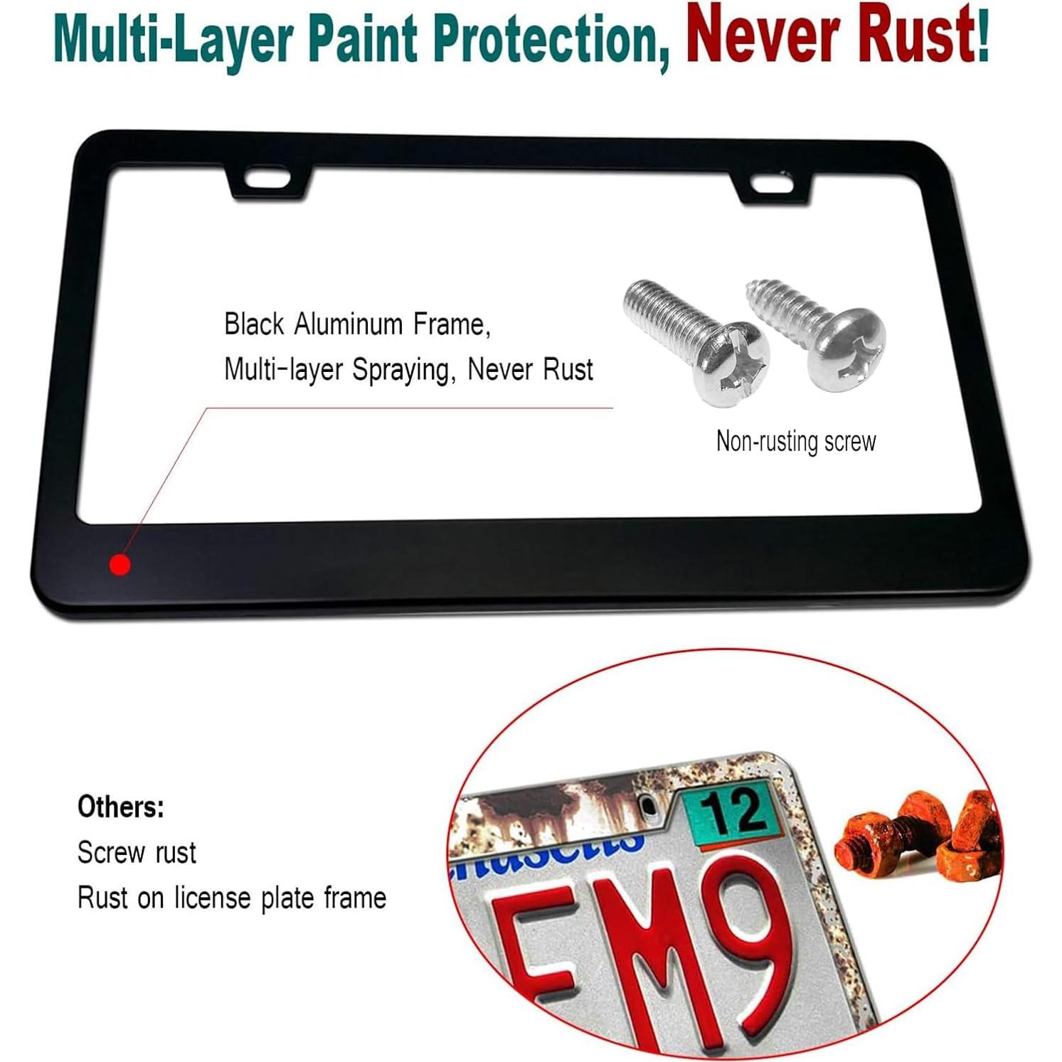 Marcos de Placas de Licencia Aootf - Aluminio Negro Mate, 2 Piezas