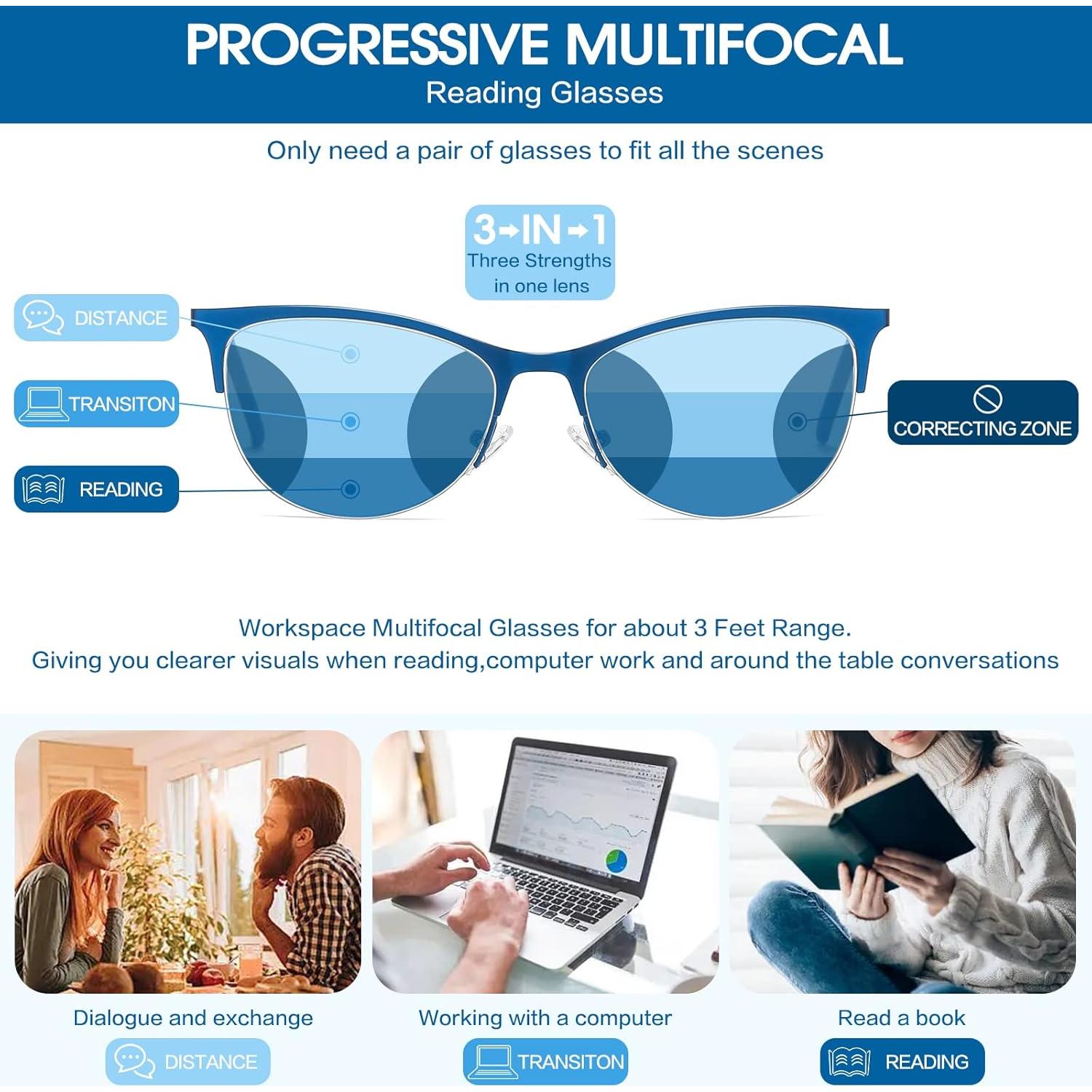 Gafas de lectura multifocales LKEYE con protección UV y luz azul
