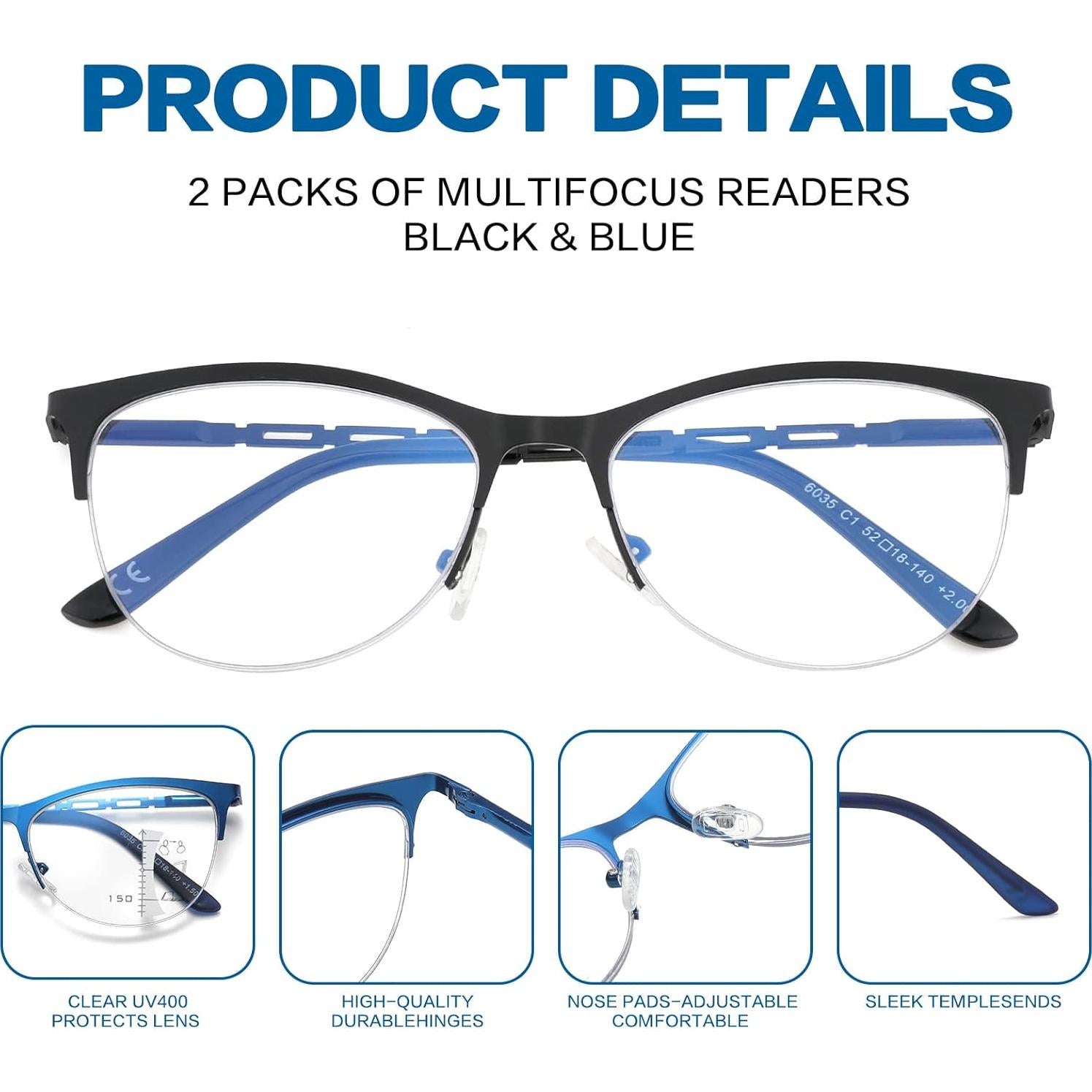 Gafas de lectura multifocales LKEYE con protección UV y luz azul
