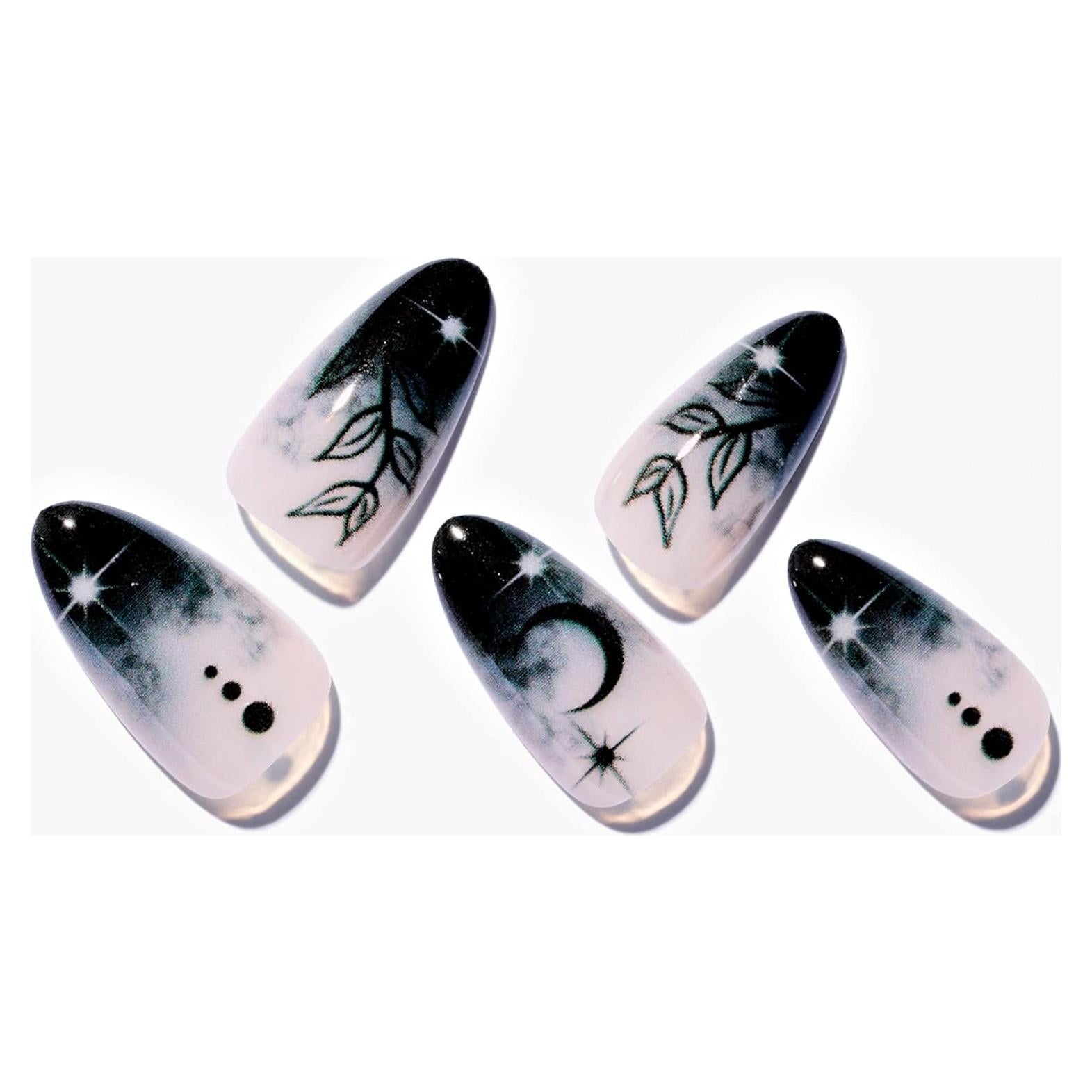 Uñas Postizas Almendra Ombre Negro GLAMERMAID Reutilizables