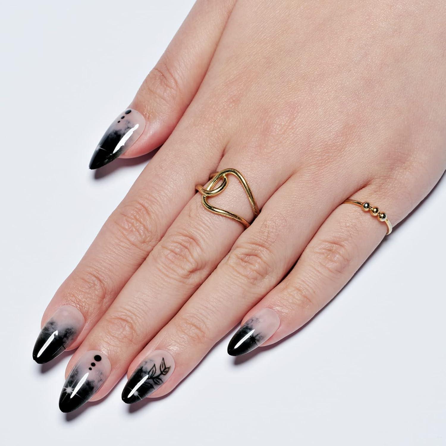 Uñas Postizas Almendra Ombre Negro GLAMERMAID Reutilizables