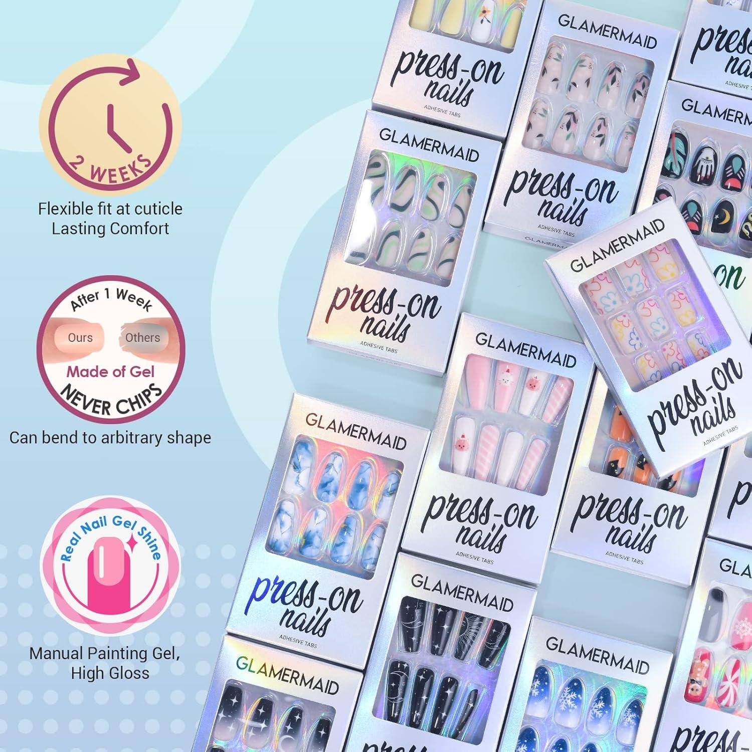 Uñas Postizas Almendra Ombre Negro GLAMERMAID Reutilizables