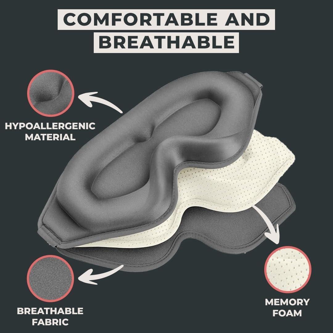 Máscara de Sueño 3D FlyHugz Gris | Bloqueo 100% Luz, Sin Presión