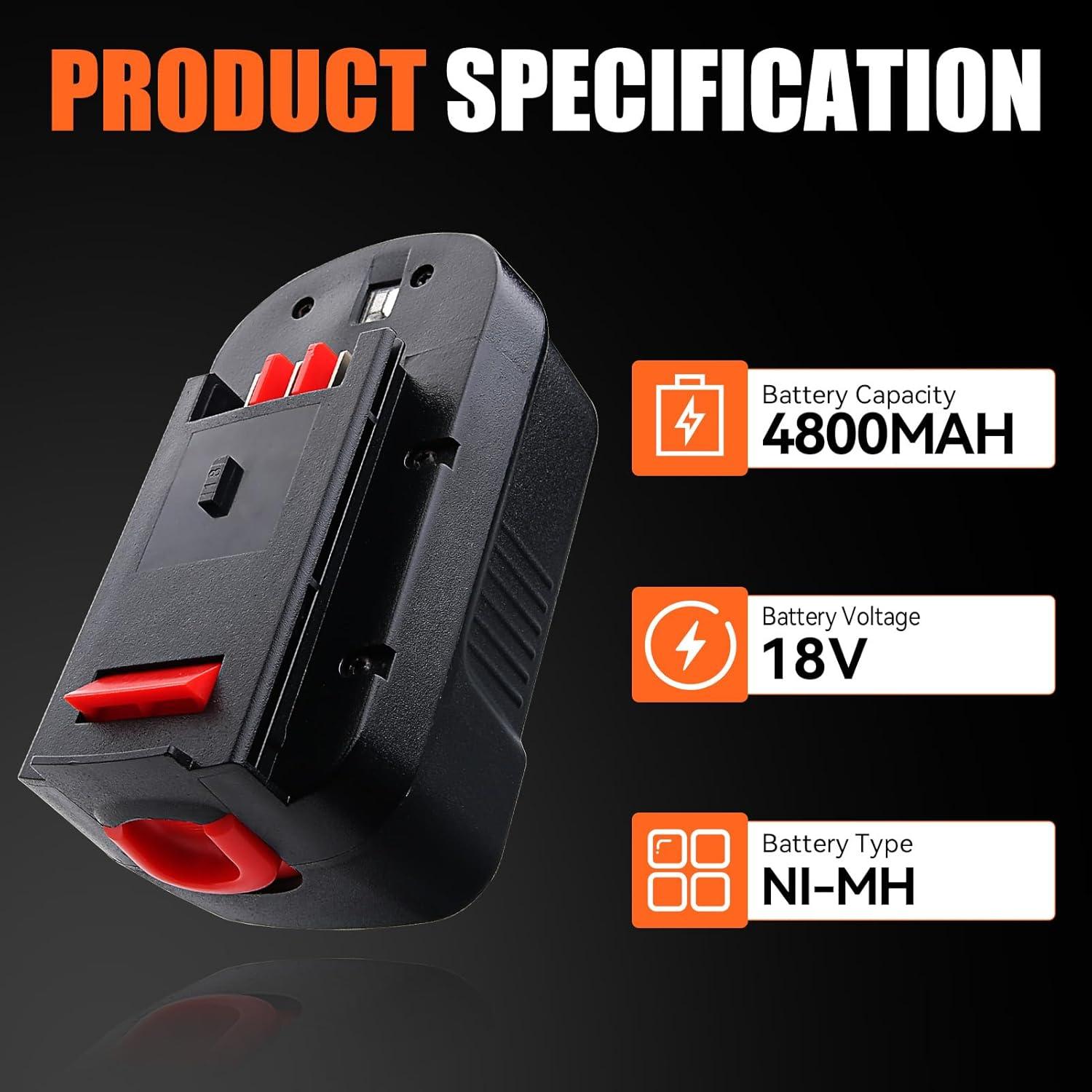 2 Baterías Recargables Ni-Mh 18V 4800mAh Black and Decker