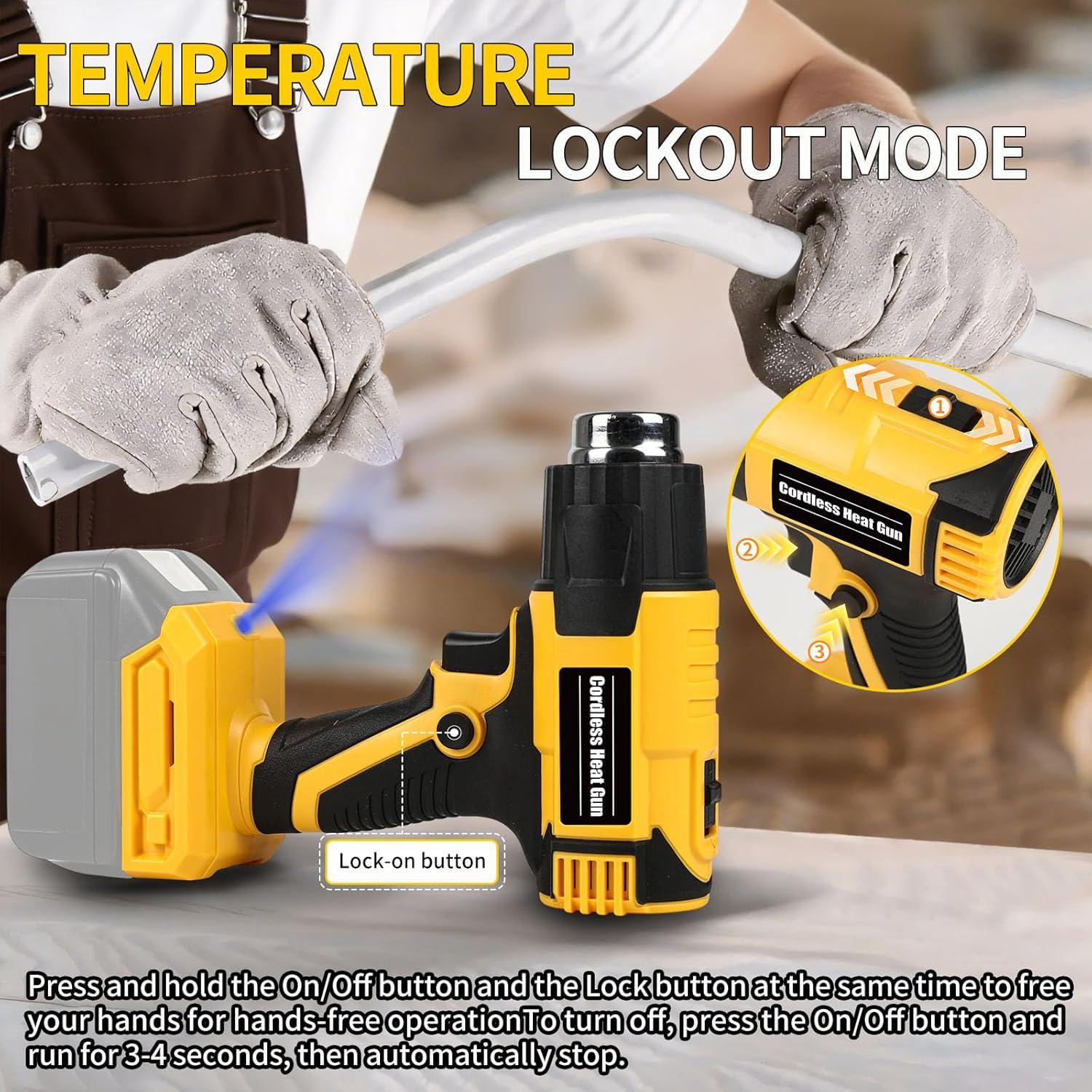 Pistola de Calor Inalámbrica RIWELF 18V con Luz LED y 4 Boquillas