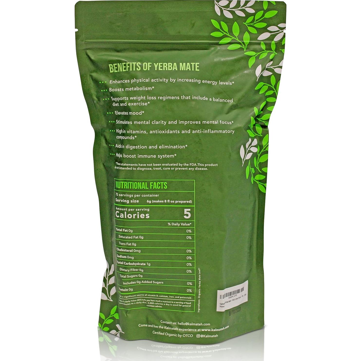 Yerba Mate Orgánica KALMATEH 0.45kg Sin Humo - Té Natural