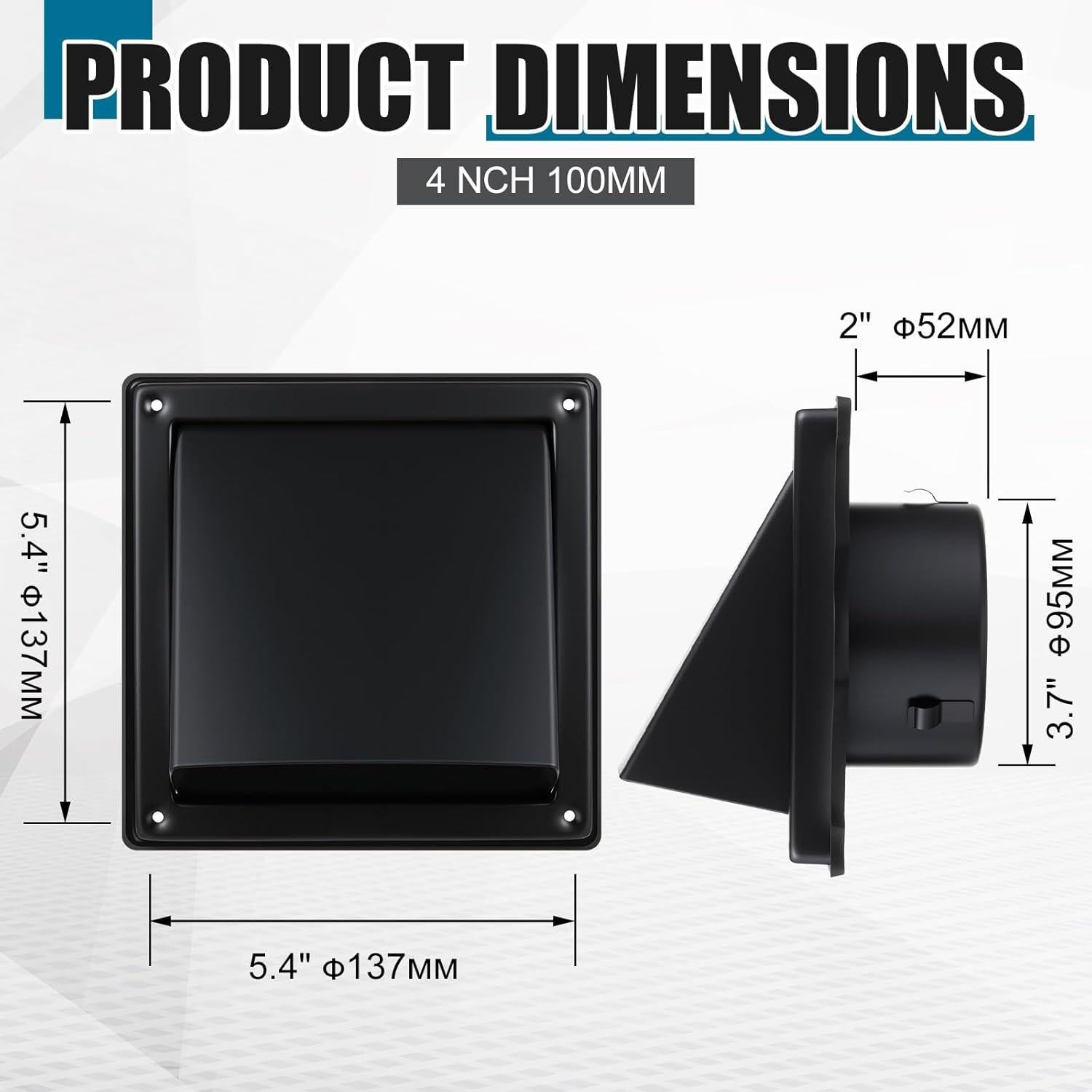 Cubierta de Ventilación para Secadora Gisafai 100 mm Negra