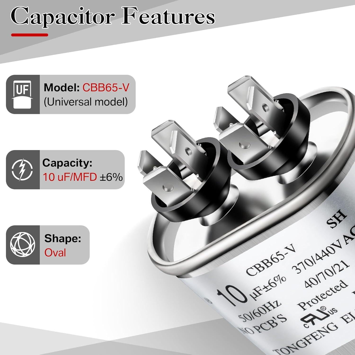 Capacitor Umigy CBB65B-V 10uF 370/440VAC Doble 2 Piezas