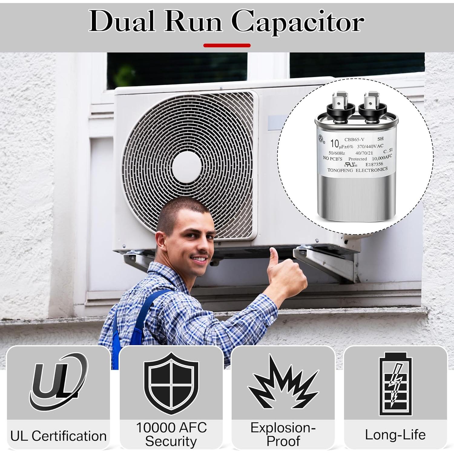 Capacitor Umigy CBB65B-V 10uF 370/440VAC Doble 2 Piezas