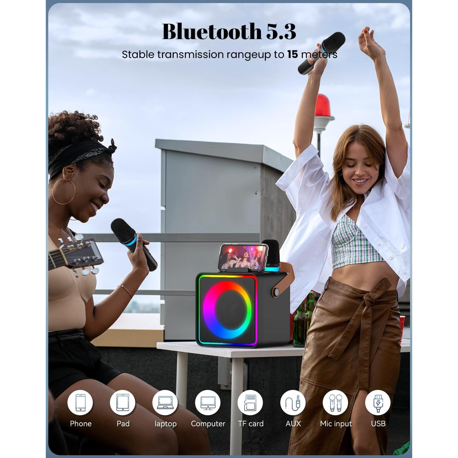 Máquina de Karaoke YLL con 2 Micrófonos Inalámbricos y Bluetooth