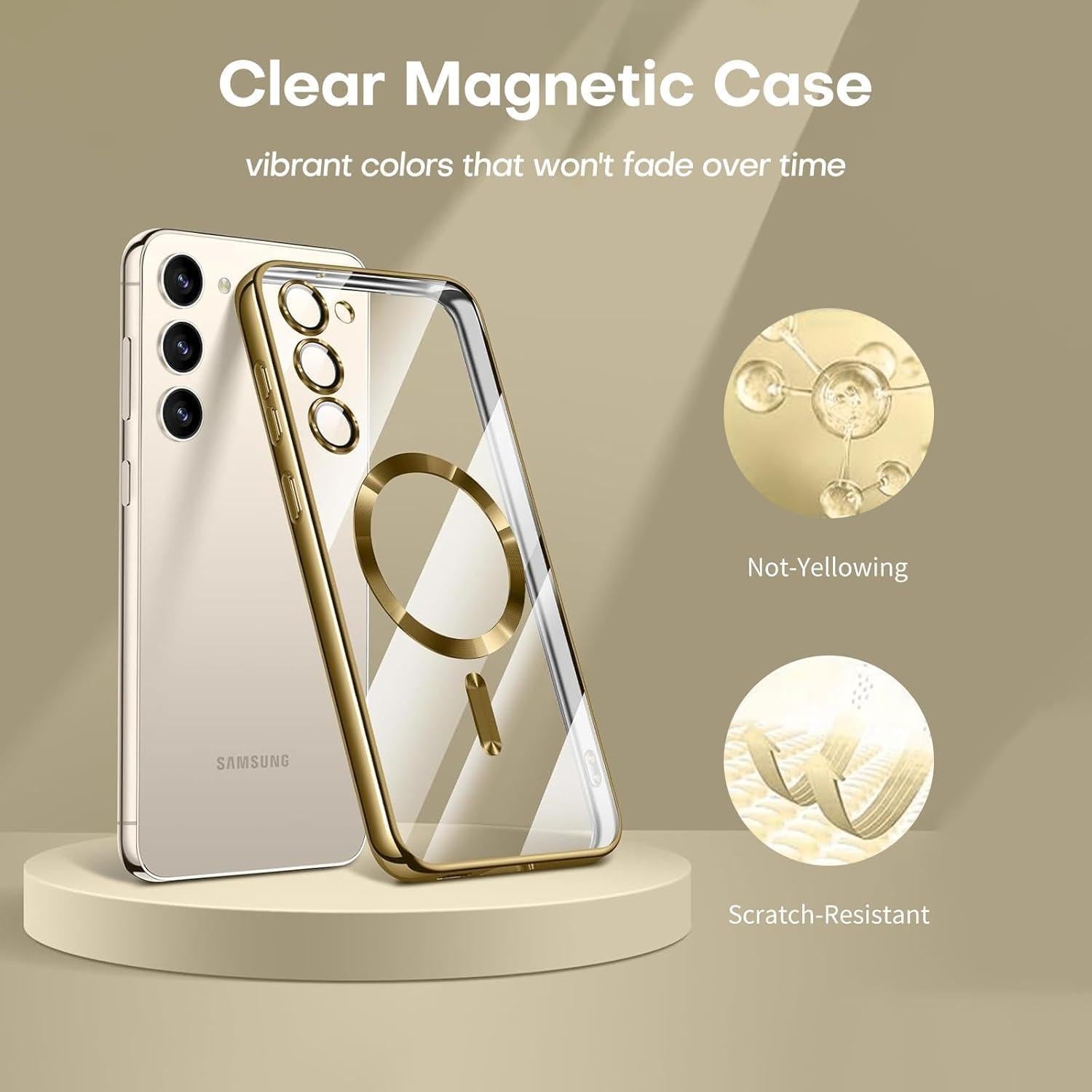 Funda clara Samsung Galaxy S25 con MagSafe y protector rosa