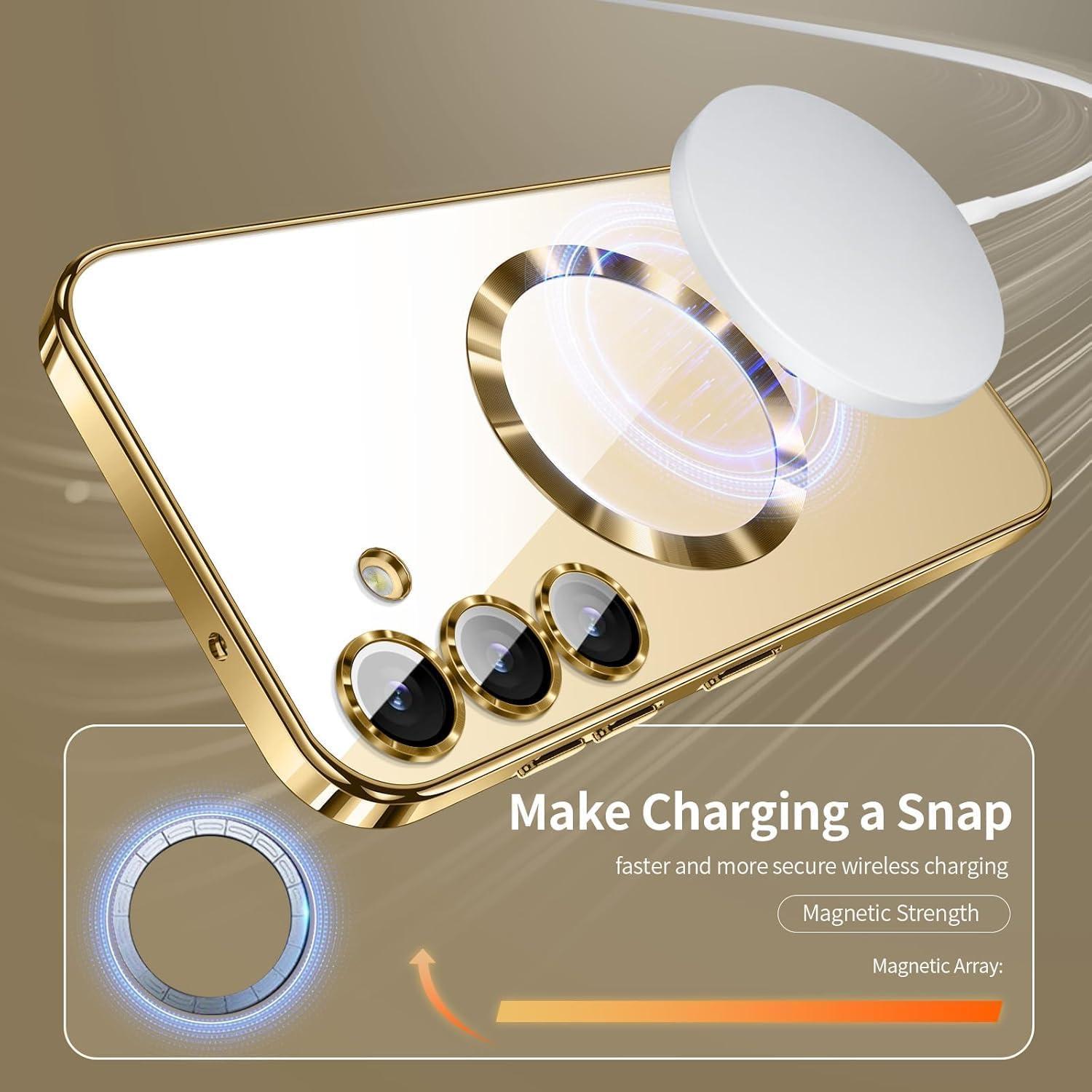 Funda clara Samsung Galaxy S25 con MagSafe y protector rosa