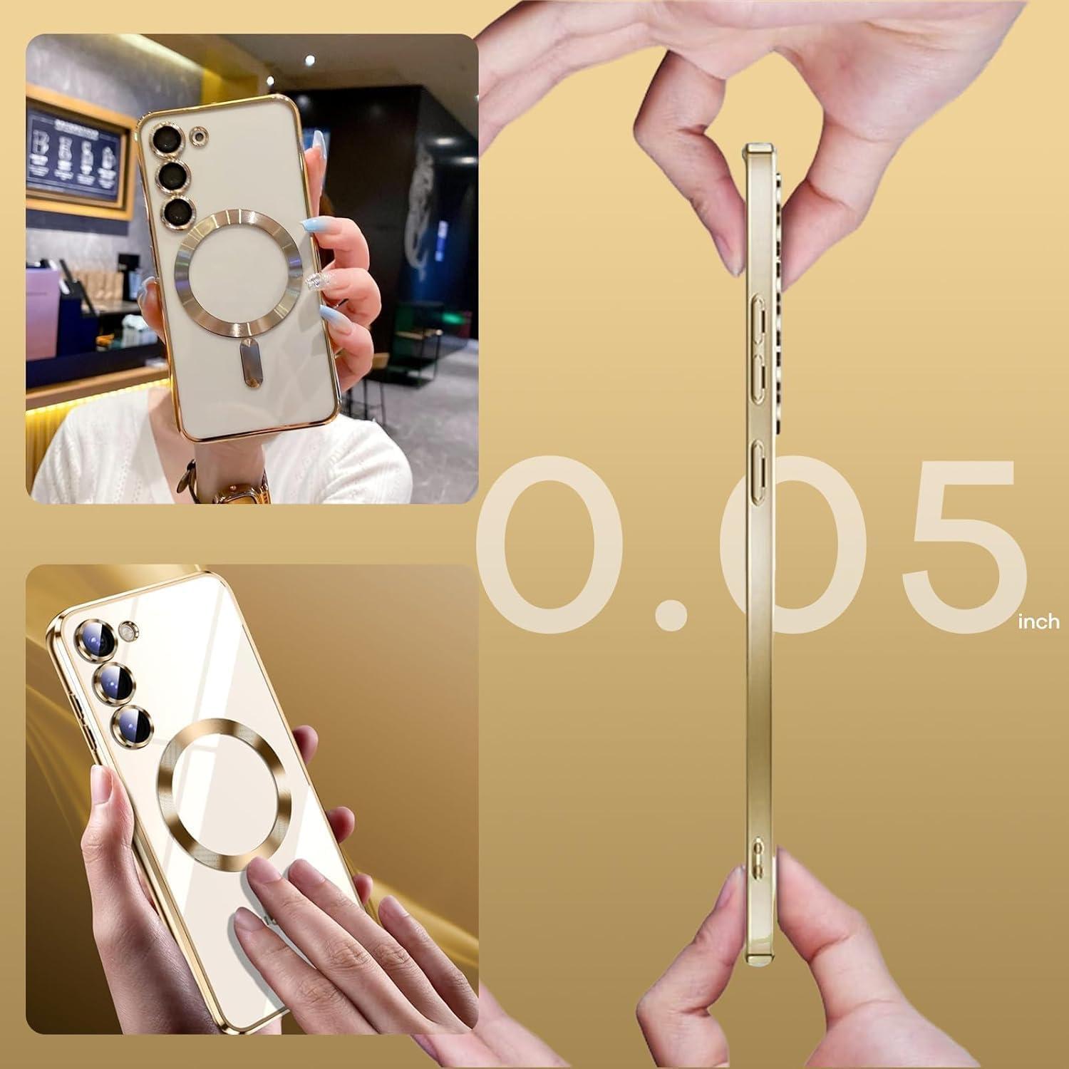 Funda clara Samsung Galaxy S25 con MagSafe y protector rosa