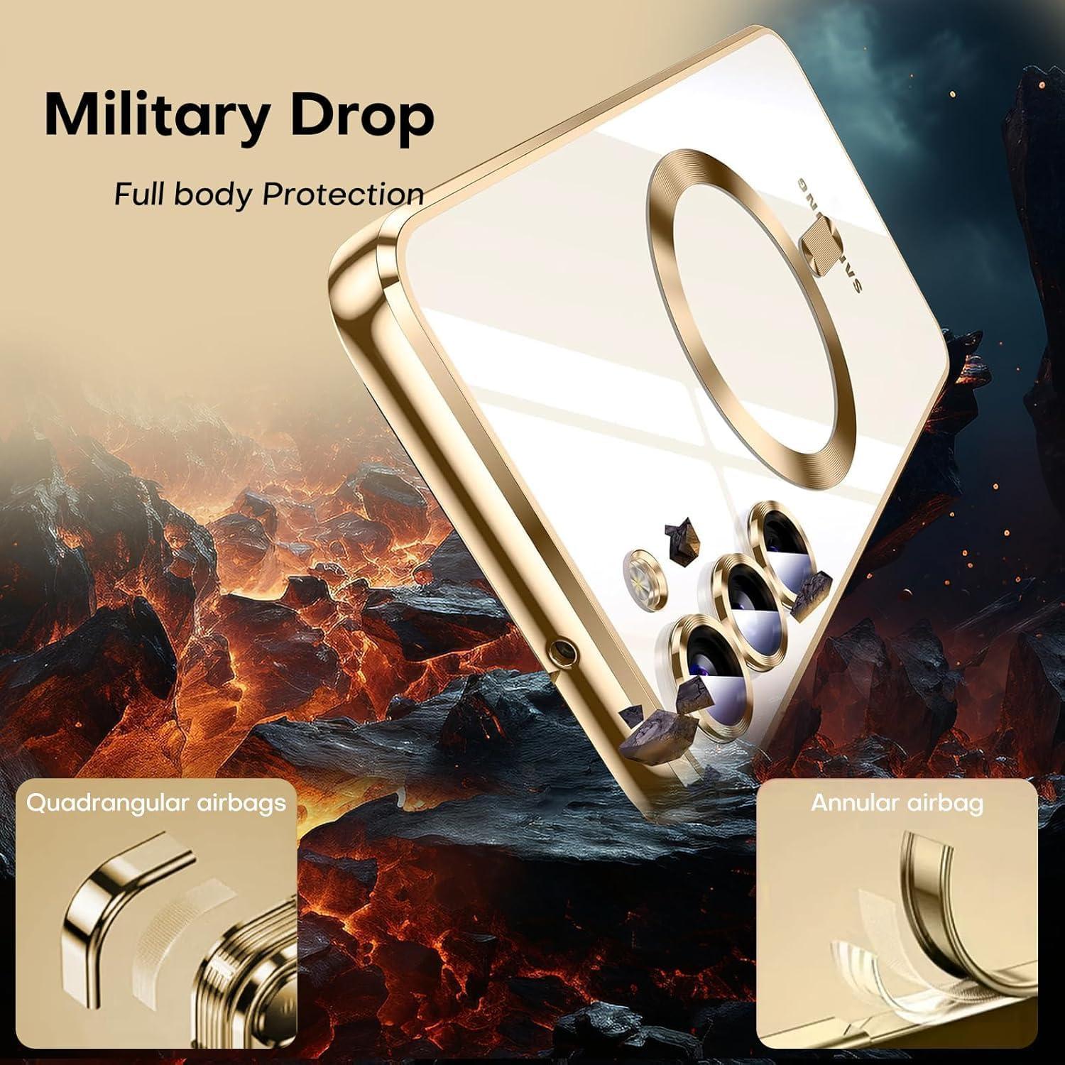 Funda clara Samsung Galaxy S25 con MagSafe y protector rosa