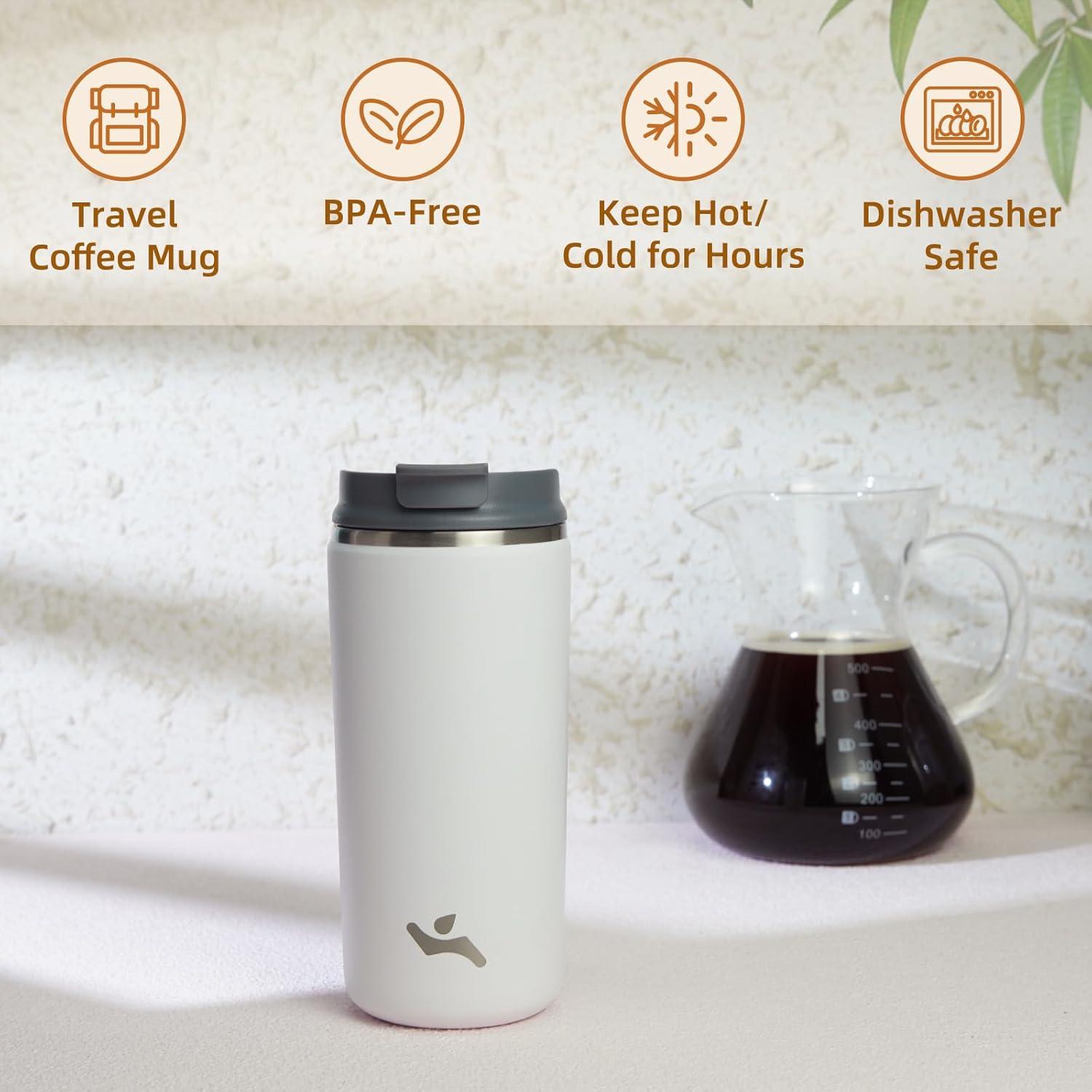 Taza de café de viaje Konokyo 12 oz Acero inoxidable Beige