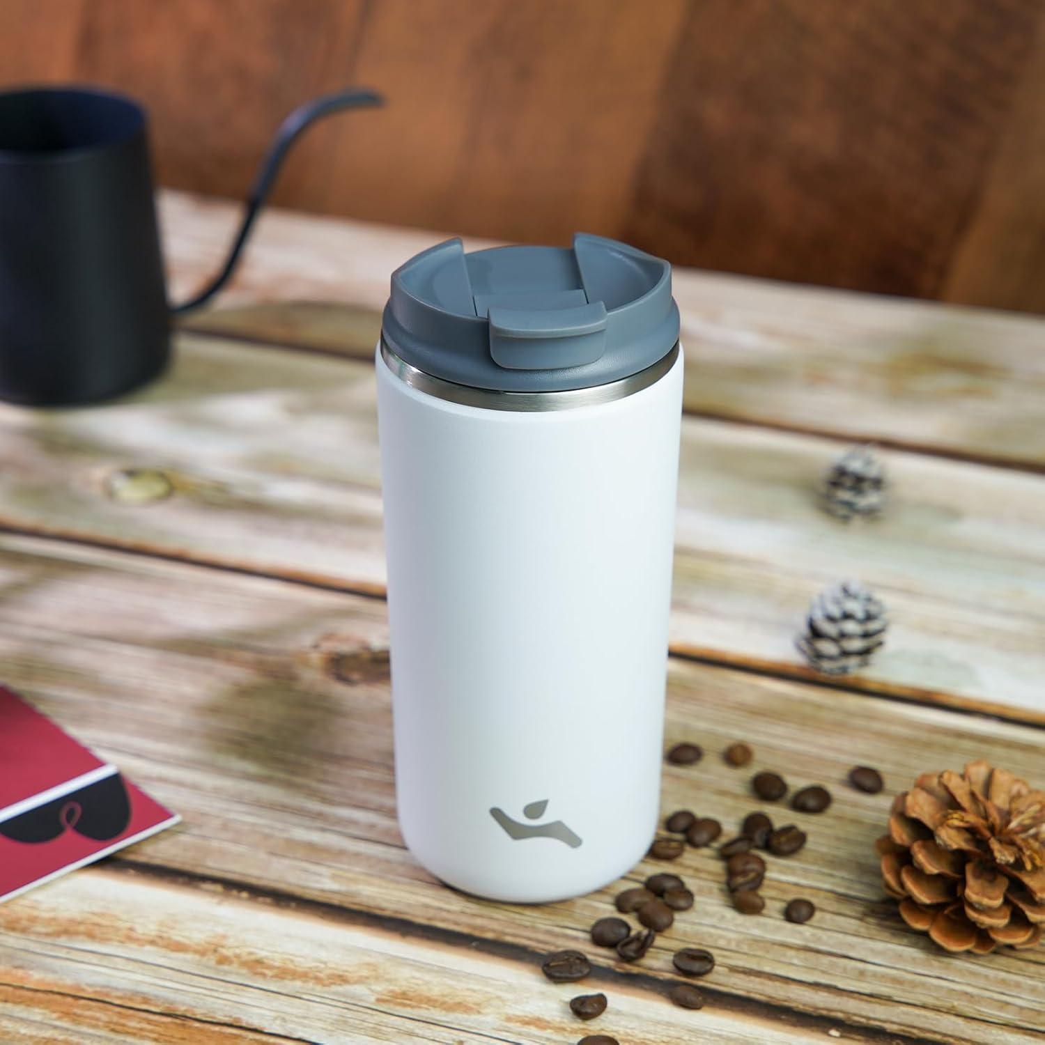 Taza de café de viaje Konokyo 12 oz Acero inoxidable Beige