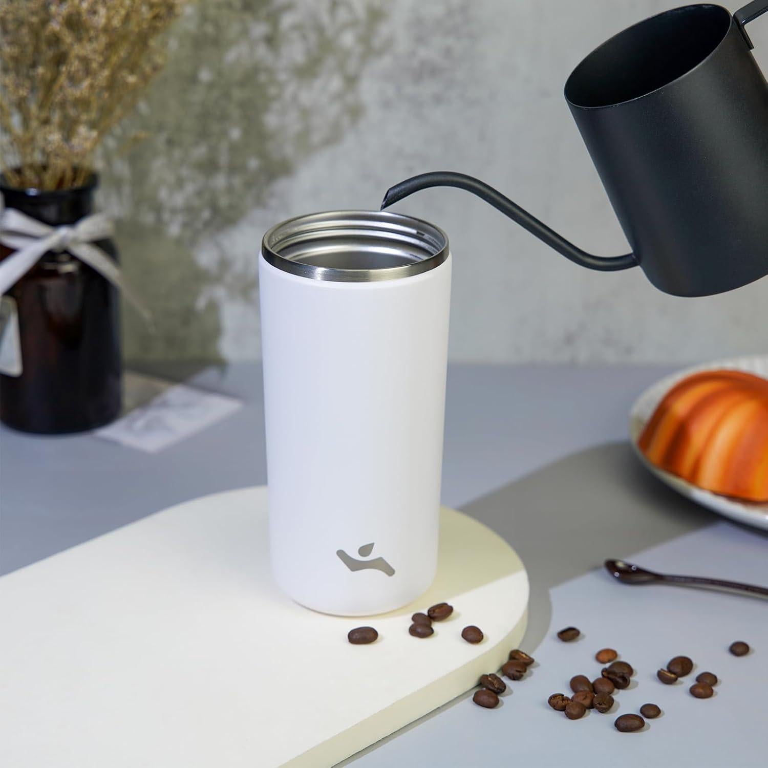 Taza de café de viaje Konokyo 12 oz Acero inoxidable Beige