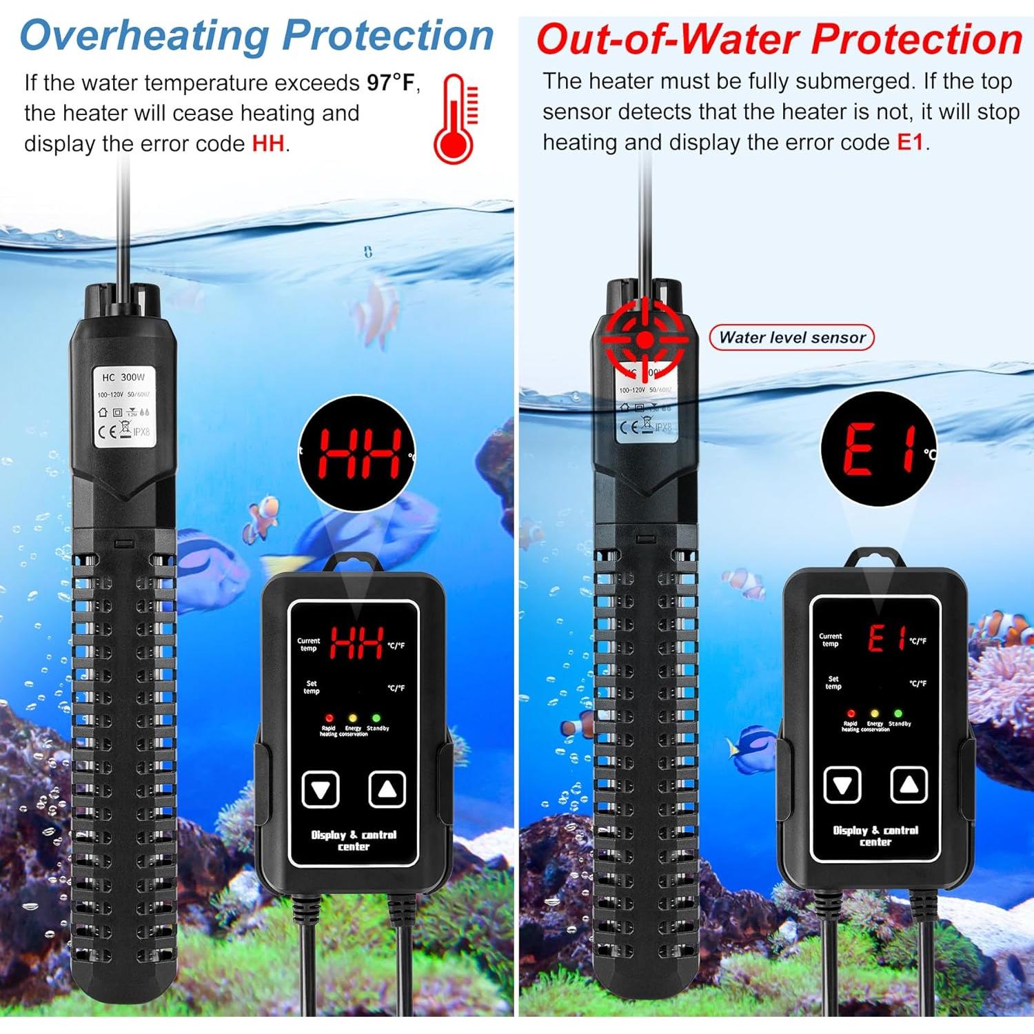 Calentador de Acuario SaySummer 300W para 75-284L Agua Dulce/Salada