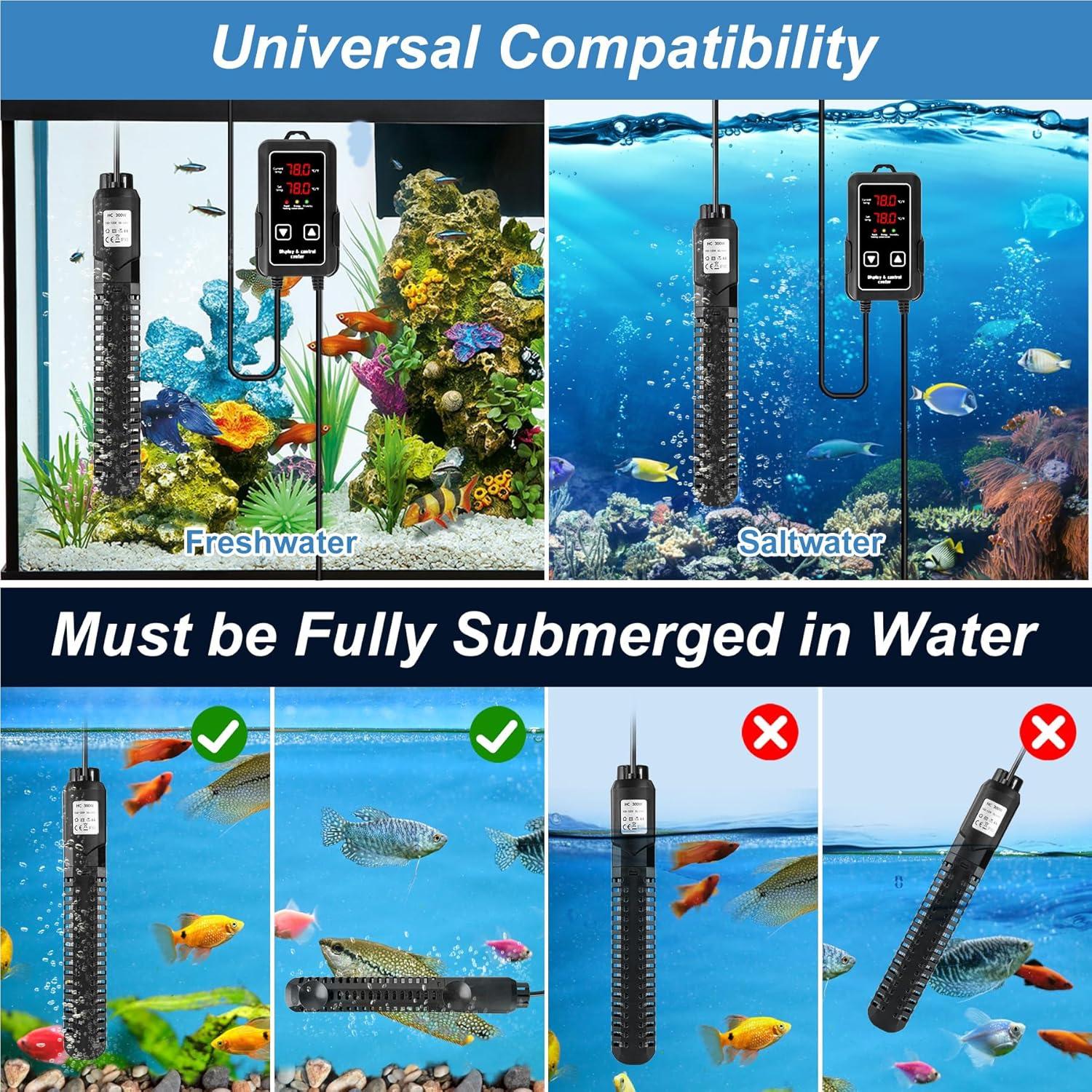 Calentador de Acuario SaySummer 300W para 75-284L Agua Dulce/Salada