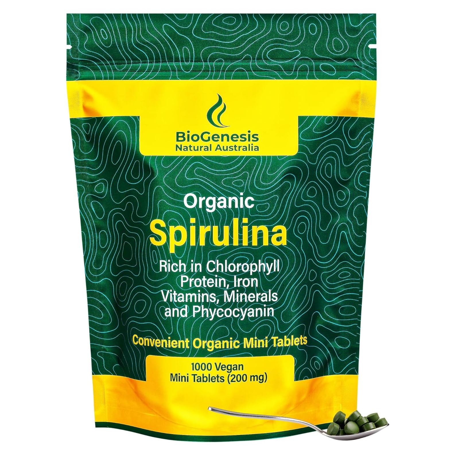 Espirulina Orgánica BioGenesis Mini Tabletas 1000 Unidades 200mg