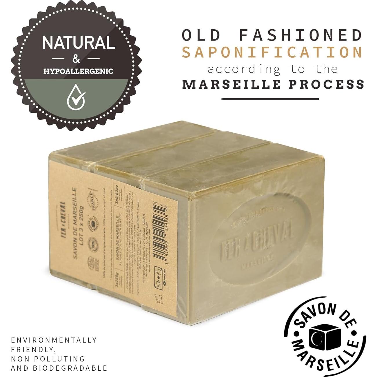Jabón de Marseille Fer à Cheval 250g Aceite de Oliva Puro - 3 Paquetes