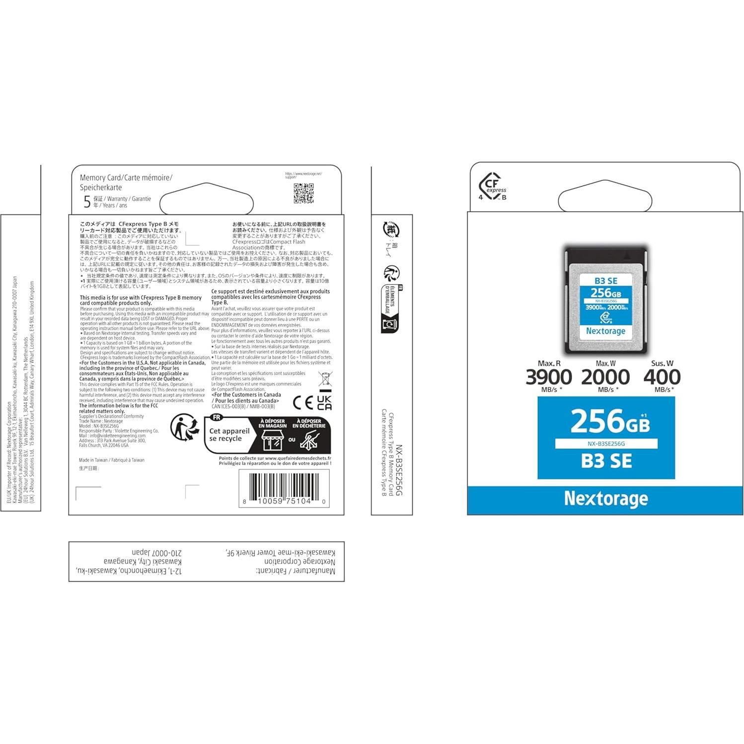 Tarjeta de Memoria CFexpress Tipo B Nextorage 256GB 3900MB/s