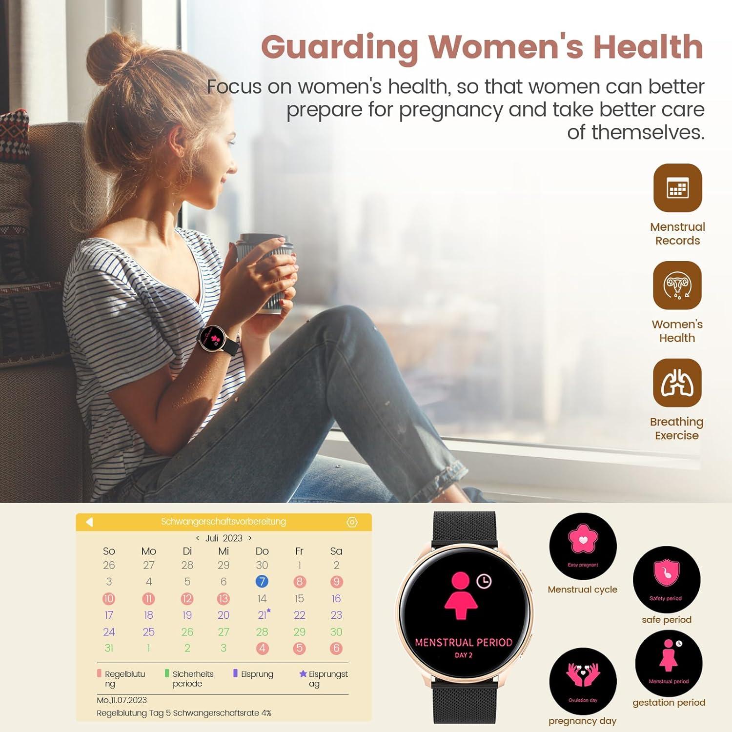 Reloj Inteligente RifePhi para Mujeres 1.39" Monitor FC/PA/SpO2