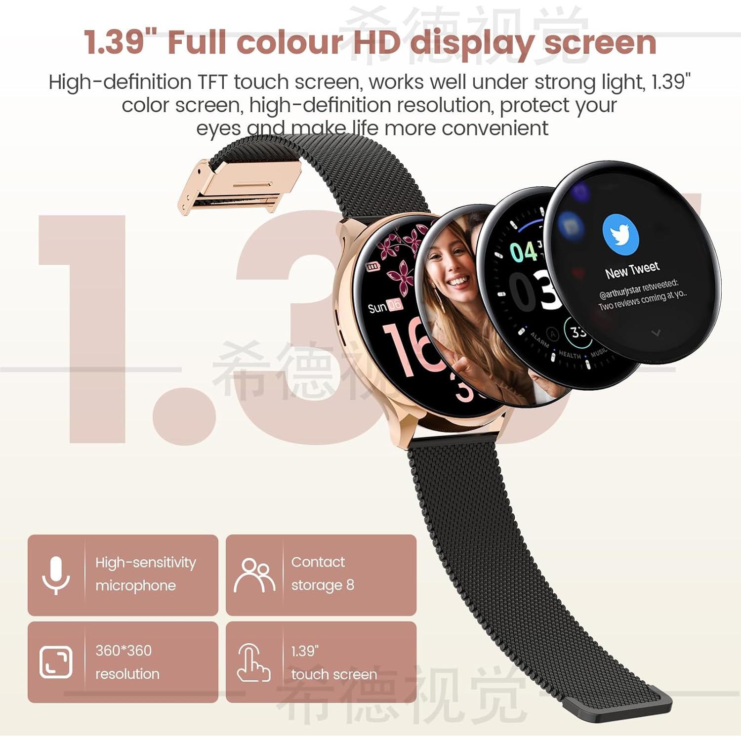 Reloj Inteligente RifePhi para Mujeres 1.39" Monitor FC/PA/SpO2