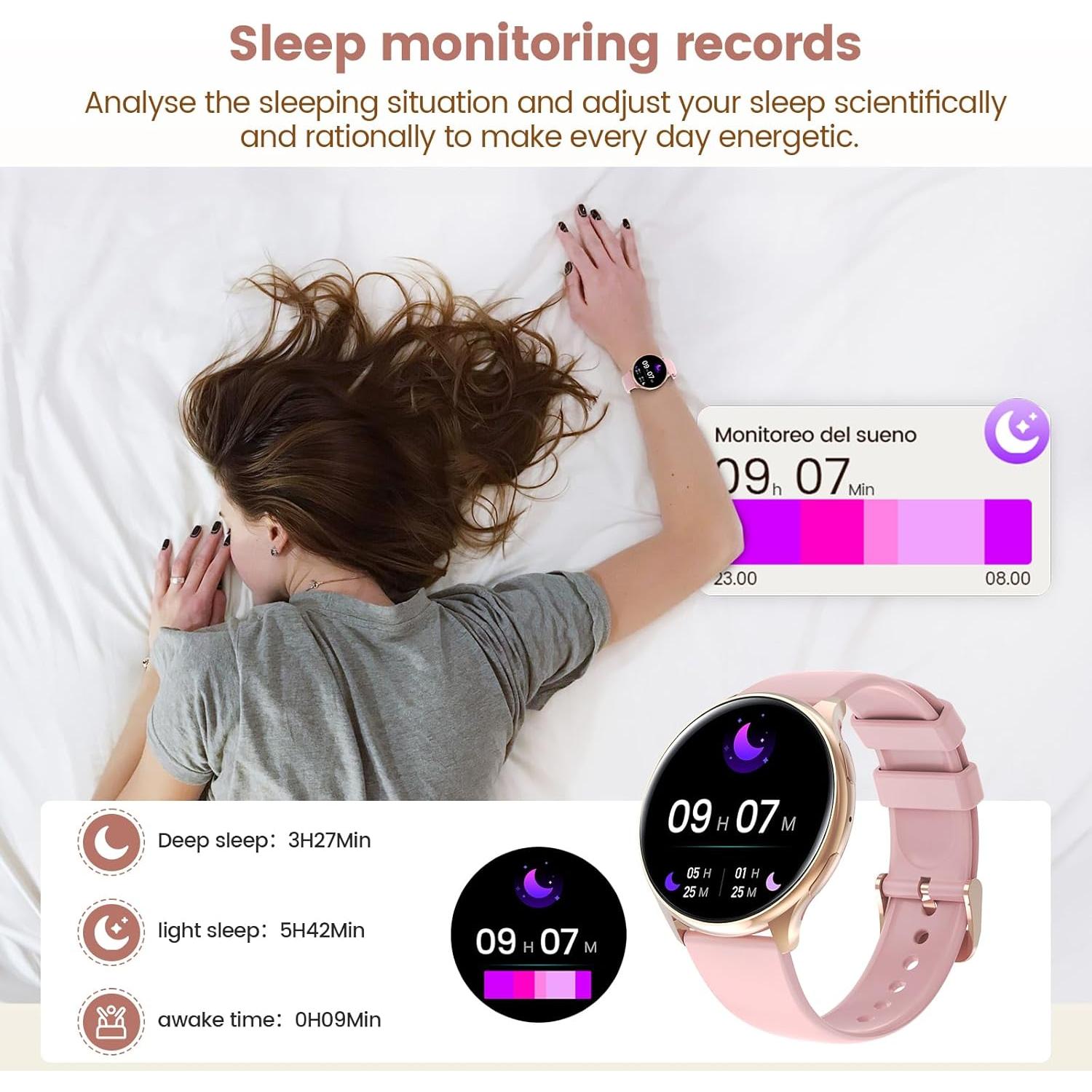 Reloj Inteligente RifePhi para Mujeres 1.39" Monitor FC/PA/SpO2