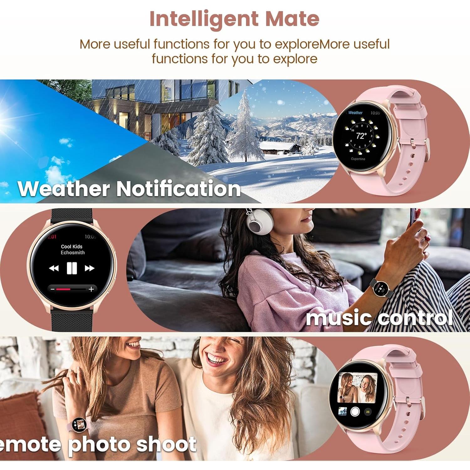 Reloj Inteligente RifePhi para Mujeres 1.39" Monitor FC/PA/SpO2