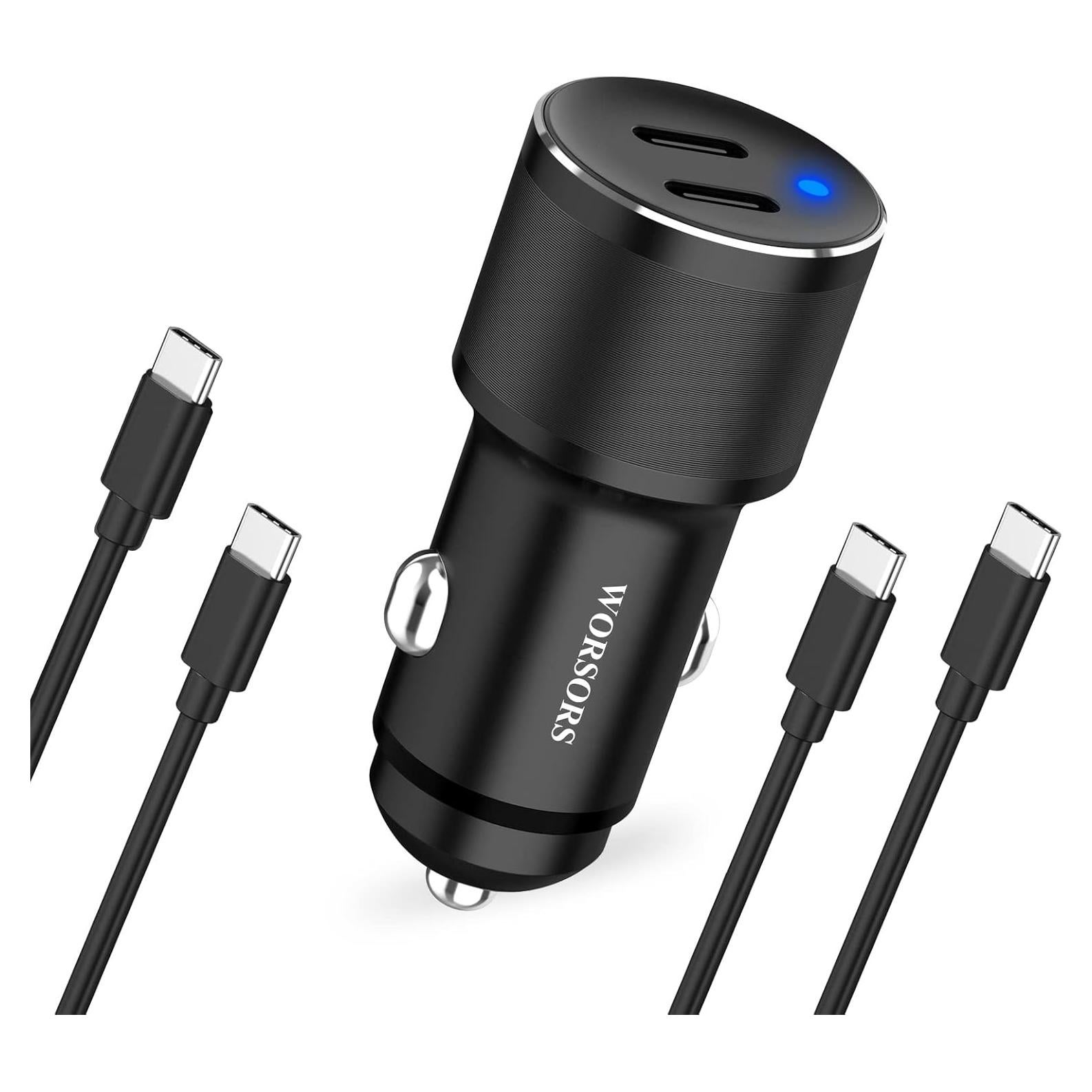 Cargador de Coche USB C Dual 60W WORSORS con 2 Cables 1m