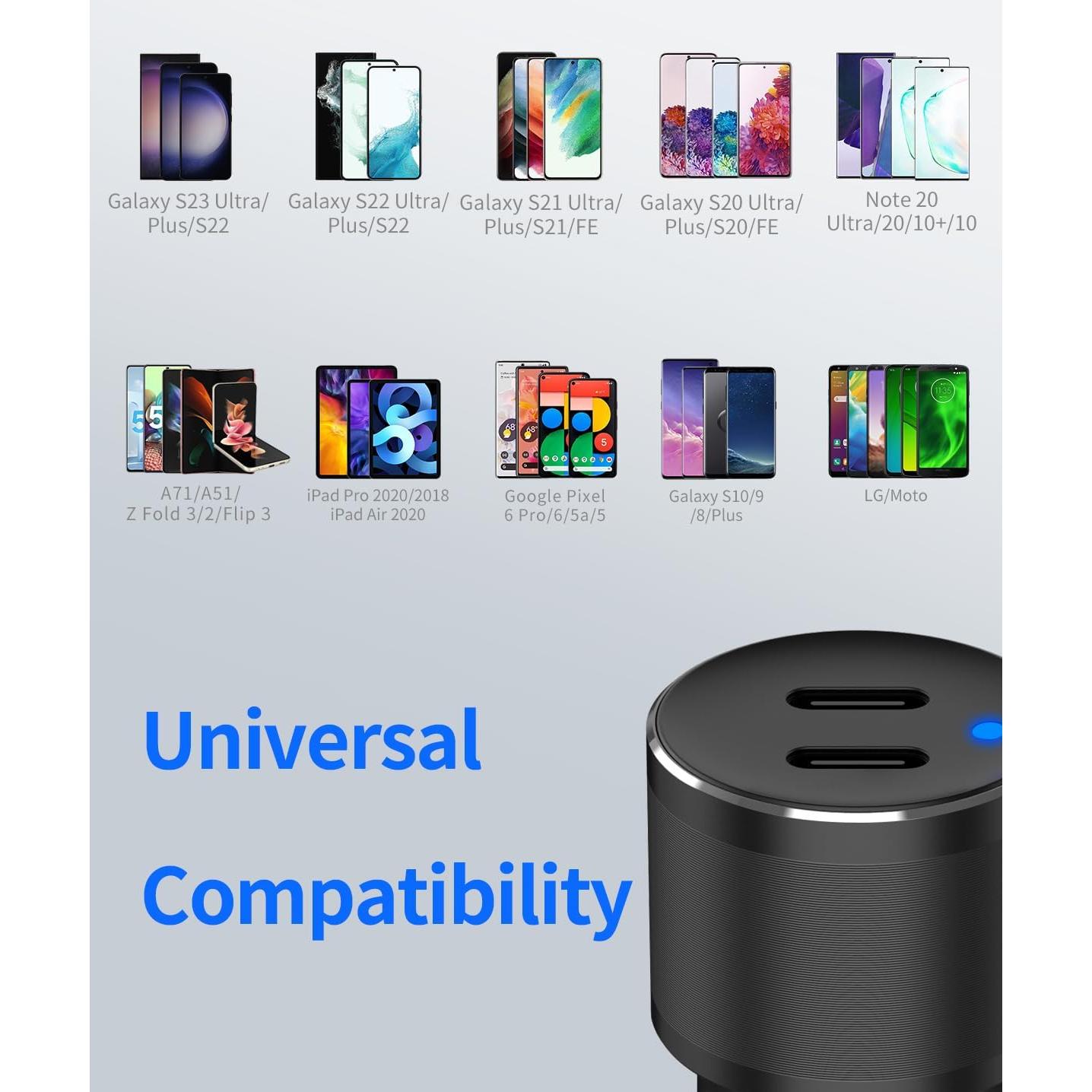 Cargador de Coche USB C Dual 60W WORSORS con 2 Cables 1m