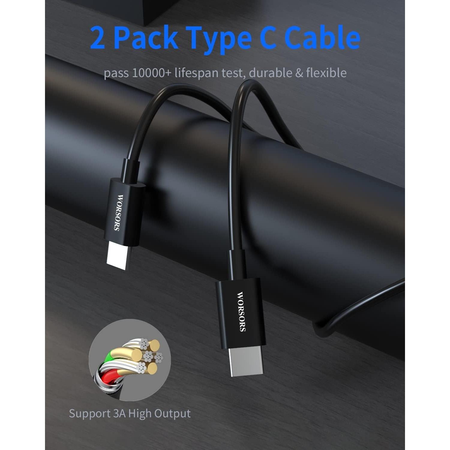 Cargador de Coche USB C Dual 60W WORSORS con 2 Cables 1m