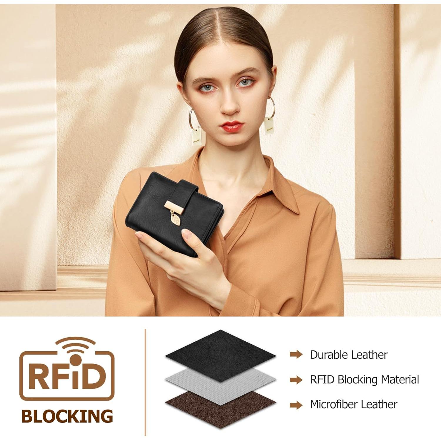 Cartera Pequeña HUANLANG de Cuero con Bloqueo RFID para Mujeres