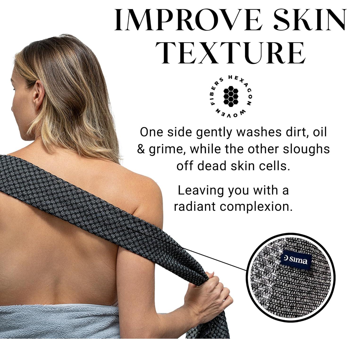 Toalla Exfoliante Corporal Sima - 119 cm, 2 Lados, Negra