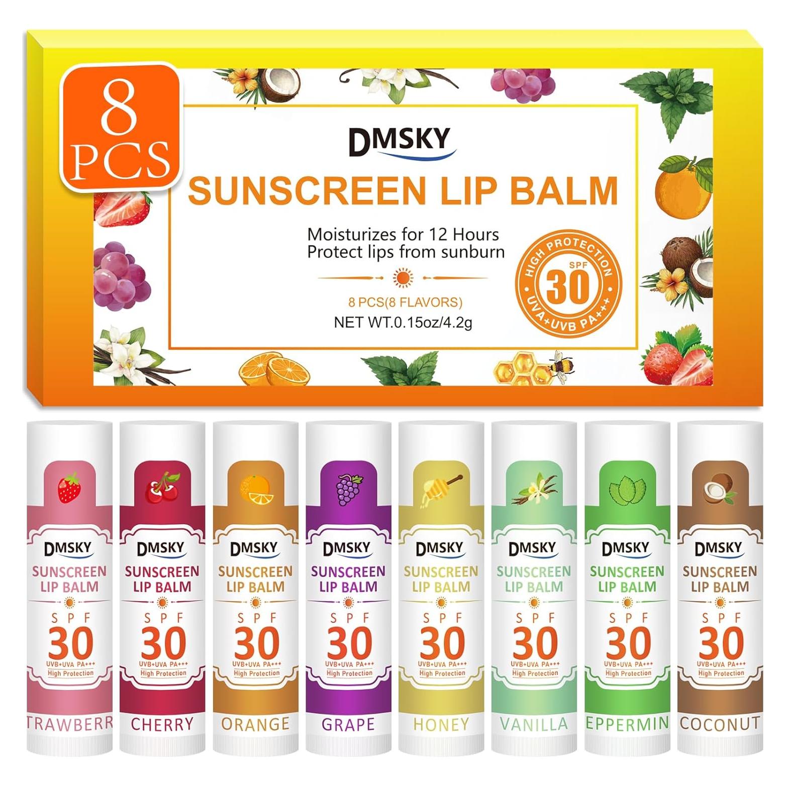 Bálsamo Labial DMSKY SPF 30 - 8 Piezas, Hidratante y Protector