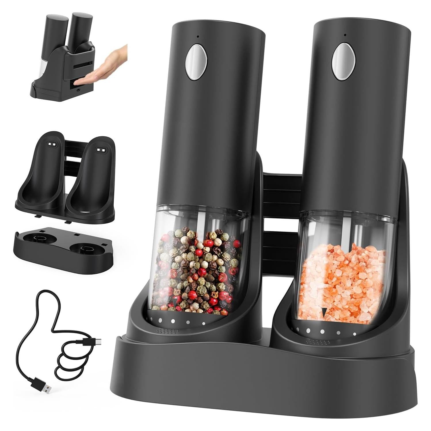 Molinillos de Sal y Pimienta Eléctricos CIRCLE JOY USB Negro