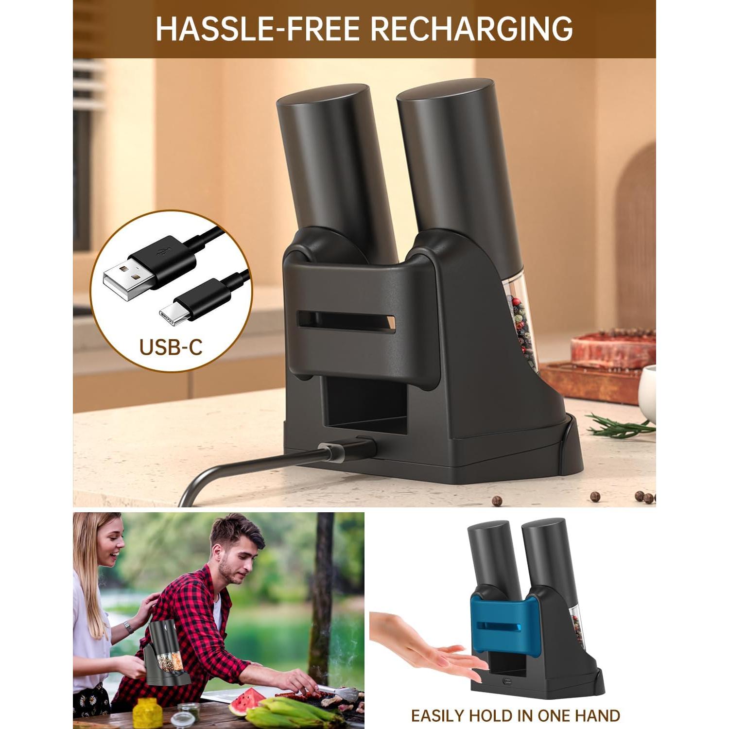 Molinillos de Sal y Pimienta Eléctricos CIRCLE JOY USB Negro