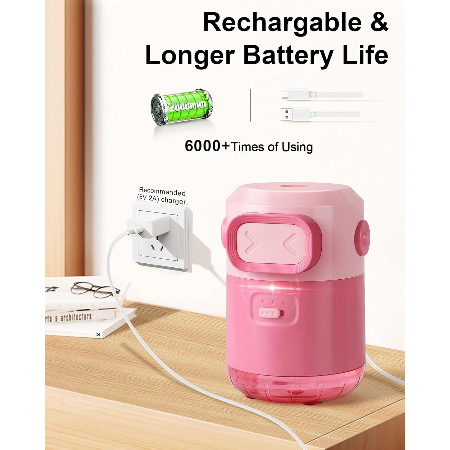 Sacapuntas Eléctrico SKOIENY Rosa Automático 6-8mm Recargable