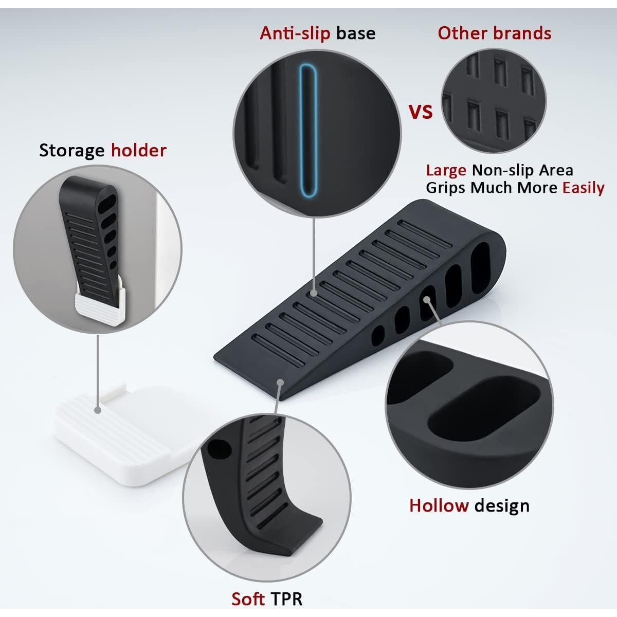 Cuña de Goma para Puerta JQK, Negro, Paquete de 2 Unidades