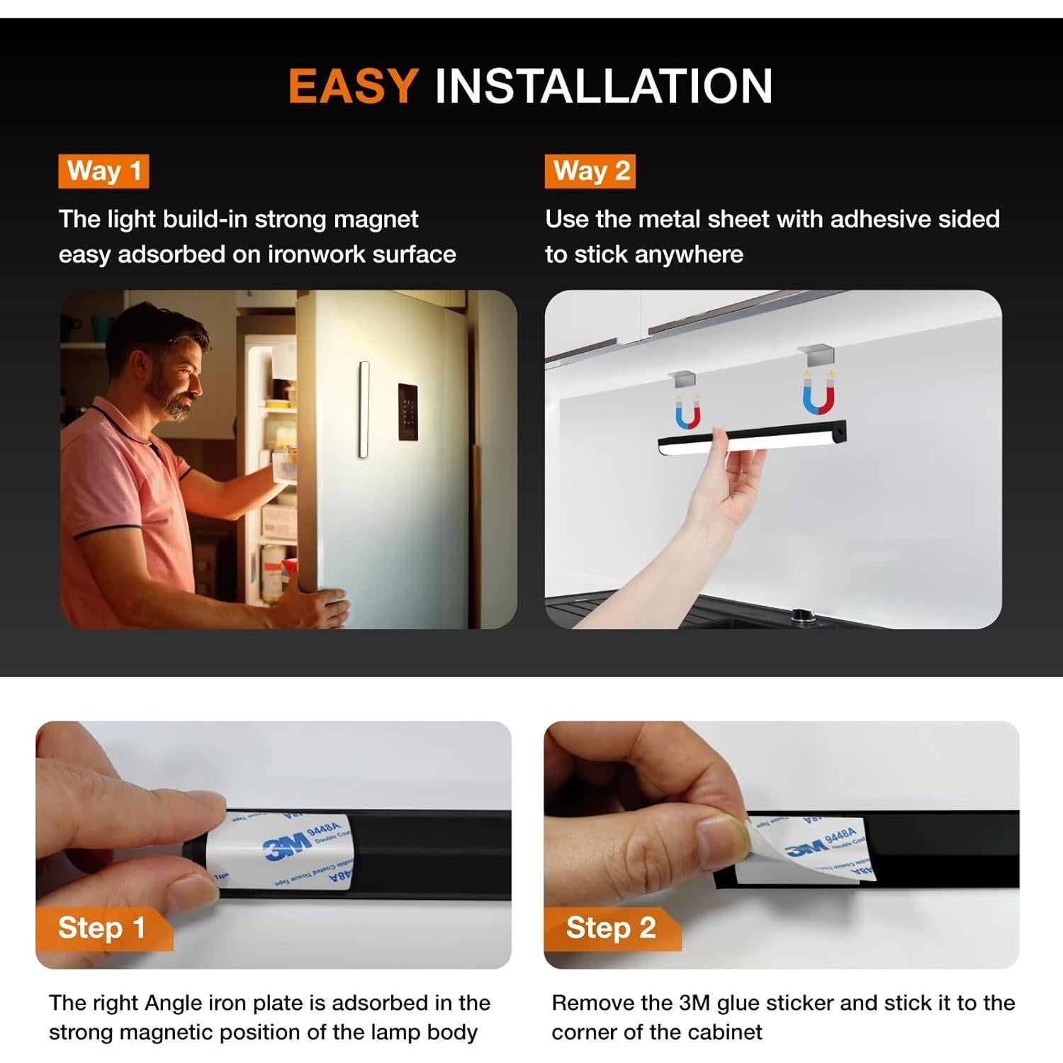 Luces Bajo Gabinete LED Inalámbricas Recargables 20cm Negro