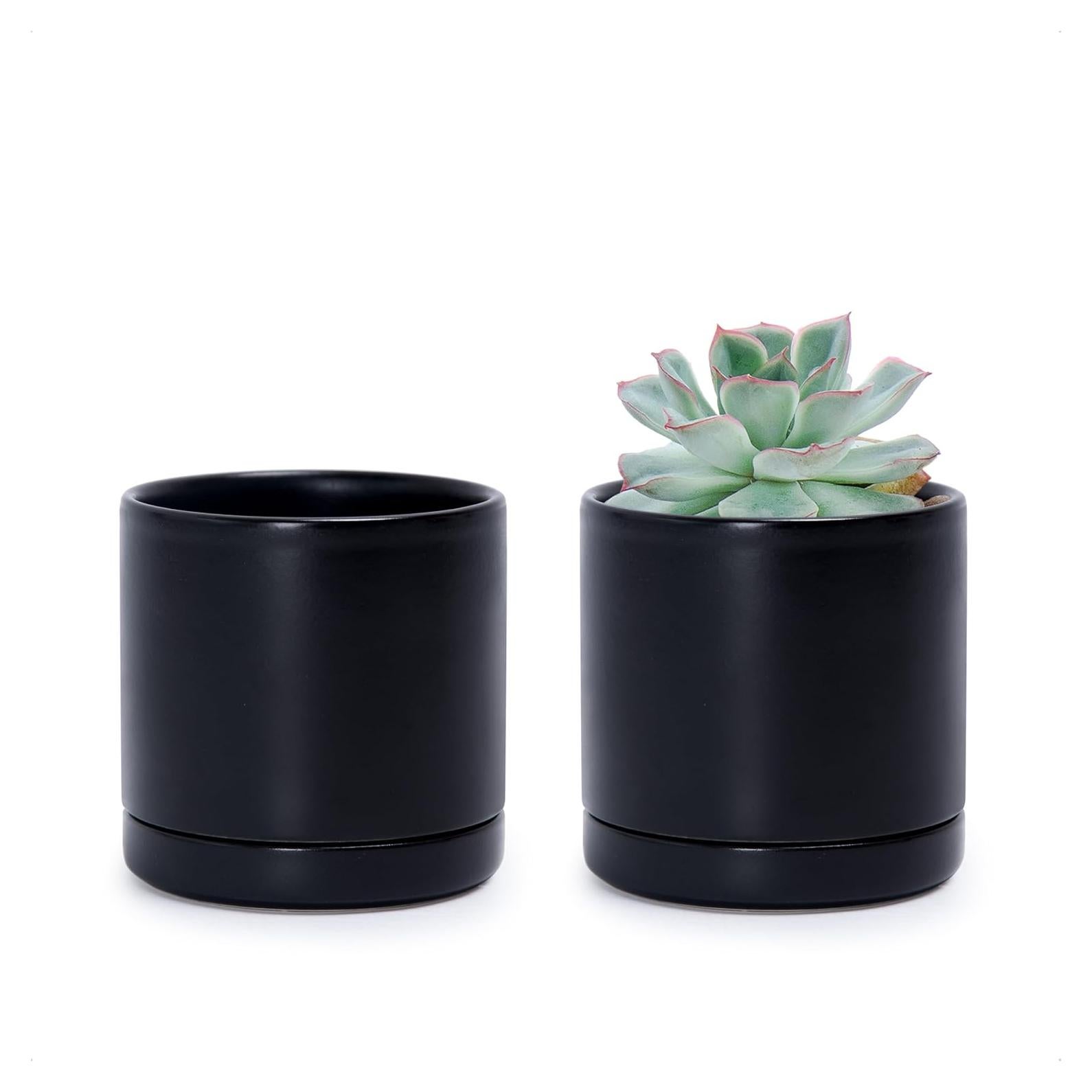 Juego de 2 macetas D'vine Dev cerámica 7.6 cm negro con drenaje